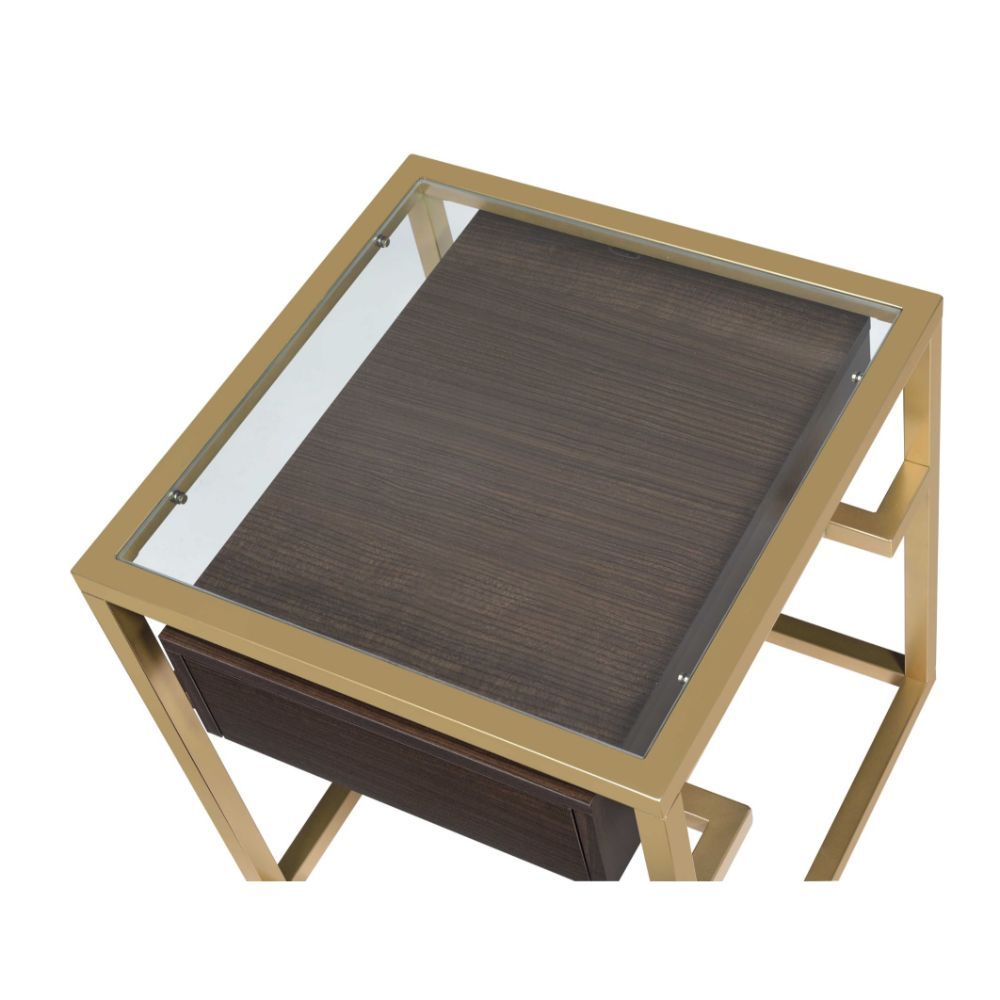 ACME Yumia - End Table - Gold & Clear Glass - 23" | Meri Furniture