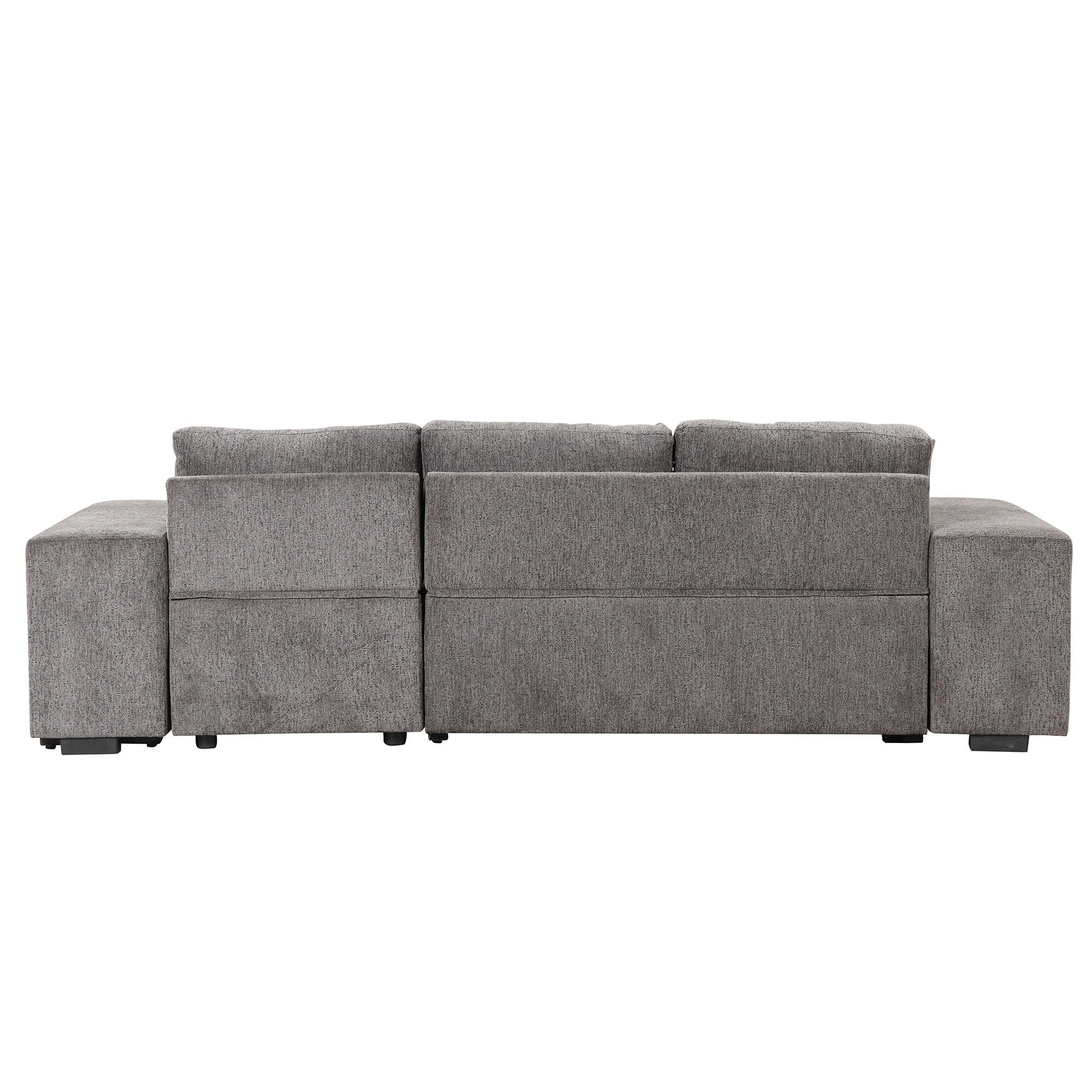 Modern L-Shape 3 Seat Reversible Sectional Couch, Pull Out Sleeper Sofa With Storage Chaise And 2 Stools For Living Room Furniture Set