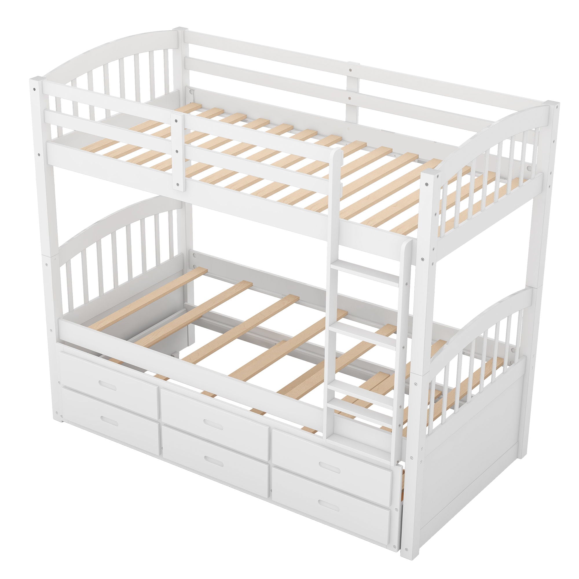 Bunk Bed With Trundle And Drawers, Arched Headboard And Footboard