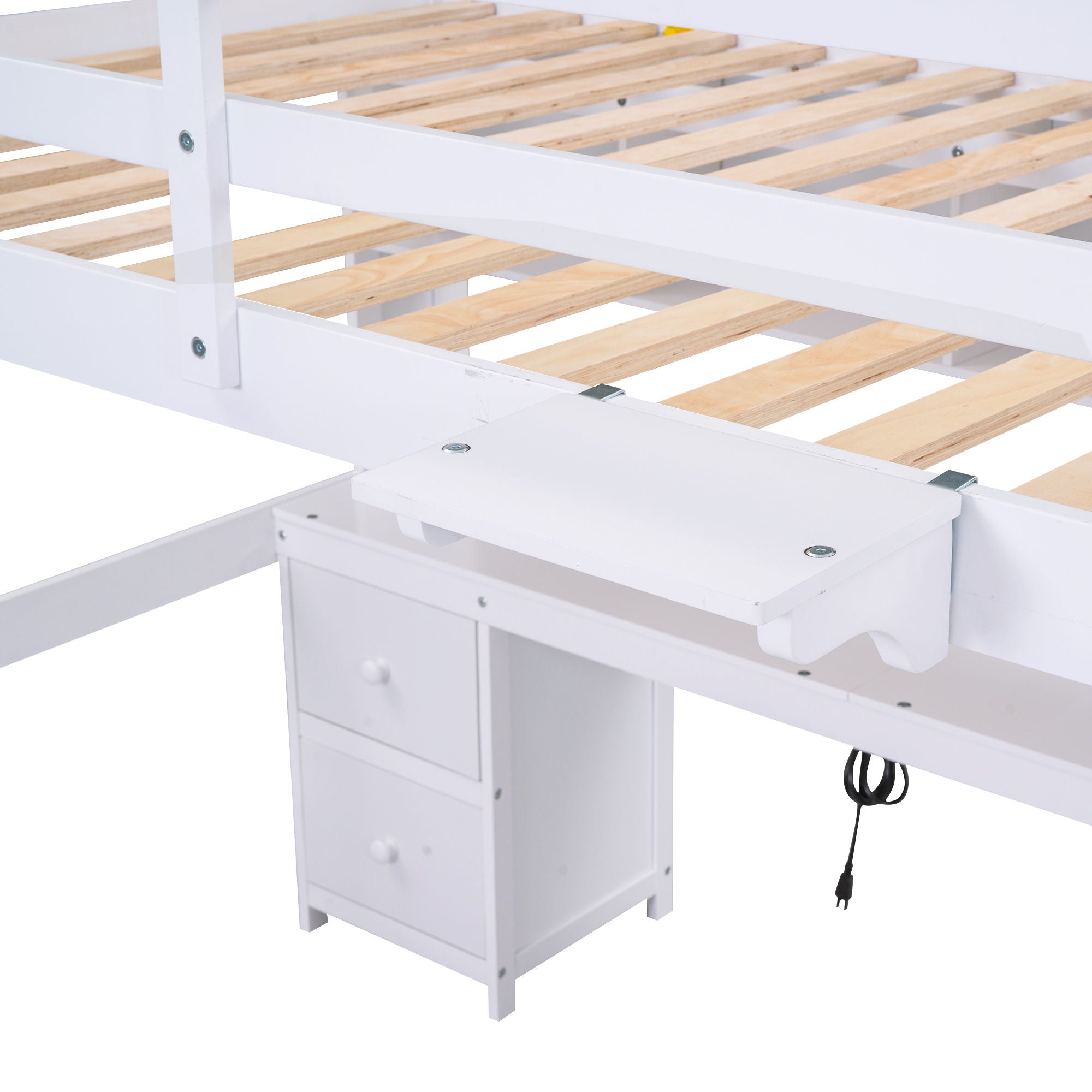 Loft Bed With Desk, Cabinets, Drawers, Charging Station And Bedside Tray