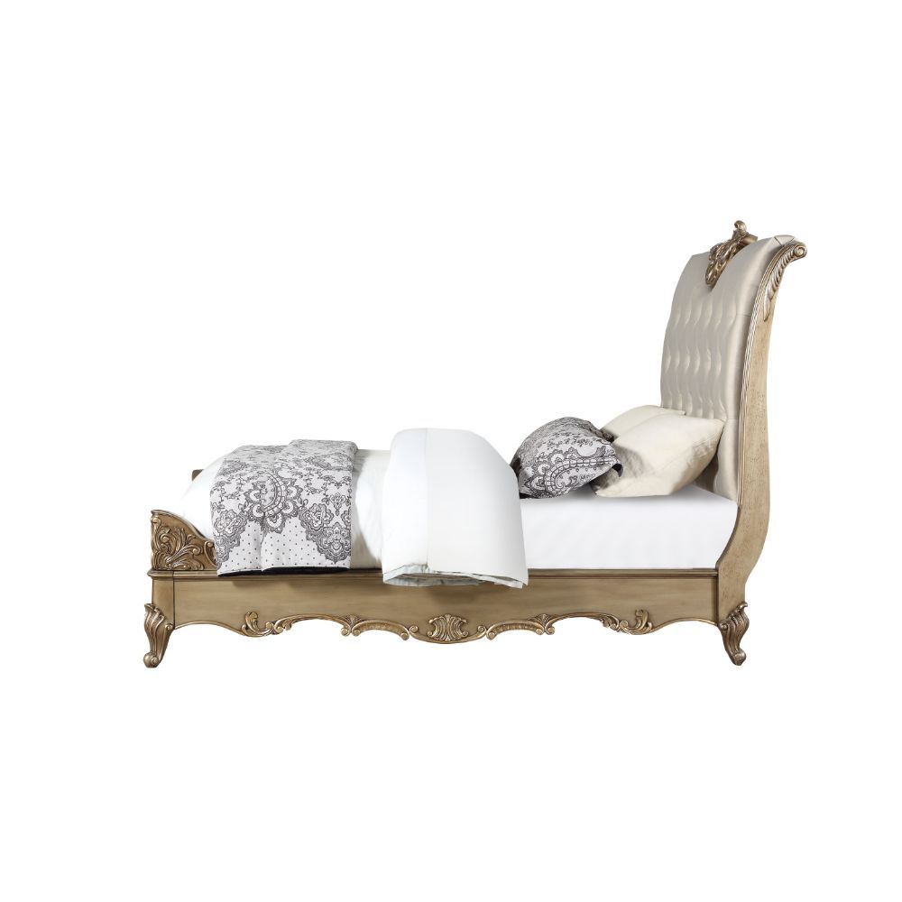 ACME Orianne - California King Bed - Champagne PU & Antique Gold | Meri Furniture