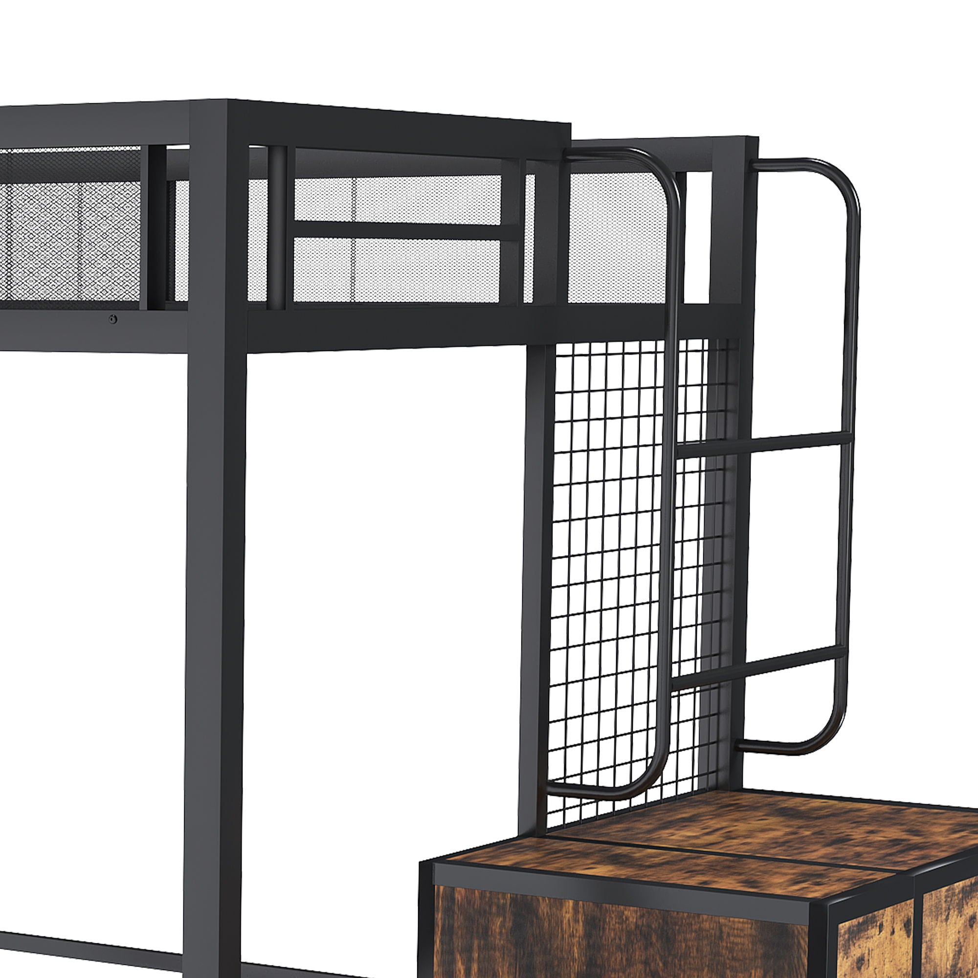 Heavy Duty Full Loft Bed With Desk & USB Charging Metal Frame With Storage Drawers And Staircase - Black