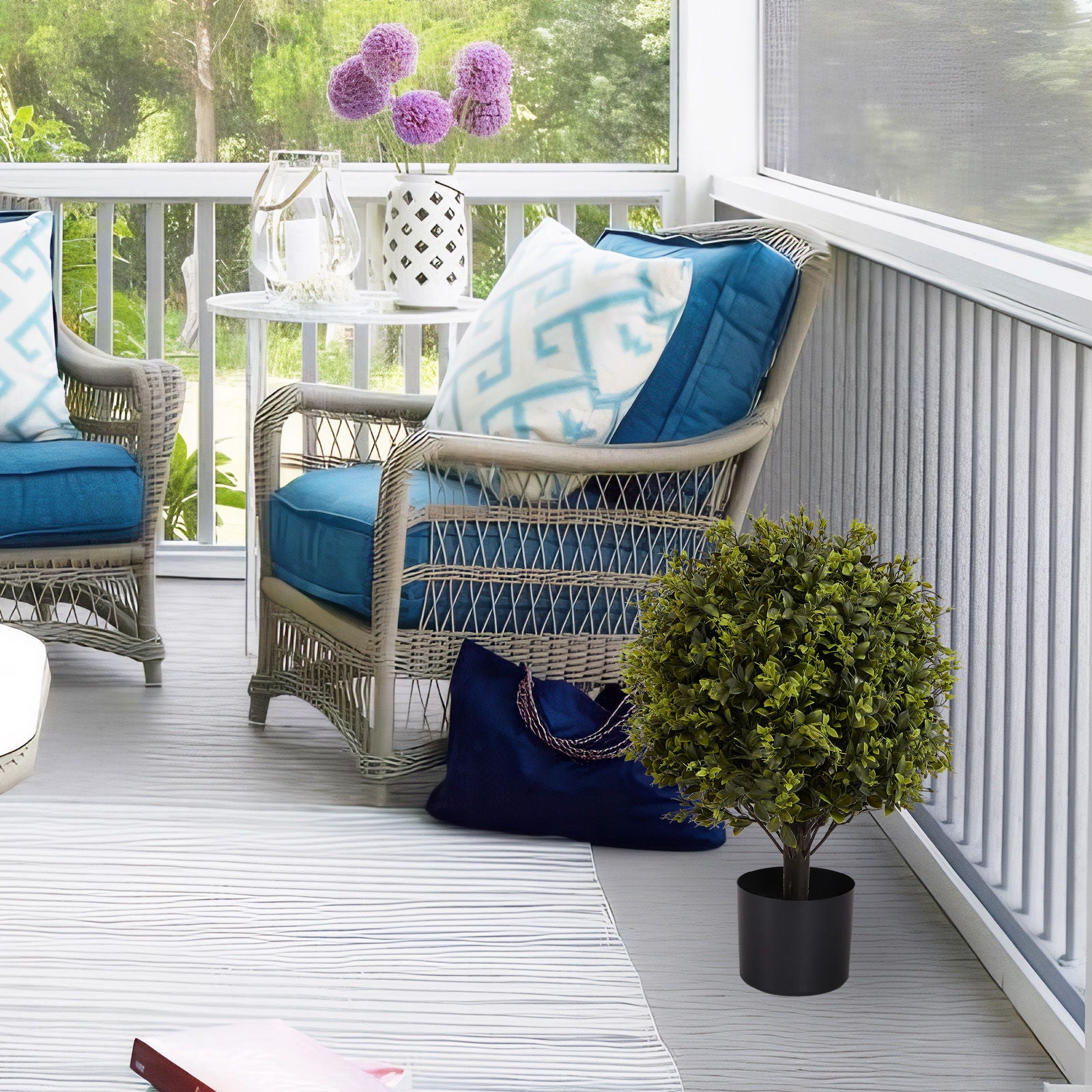 Artificial Ball Topiary Tree Decoration In Pot (Set of 2) - Green