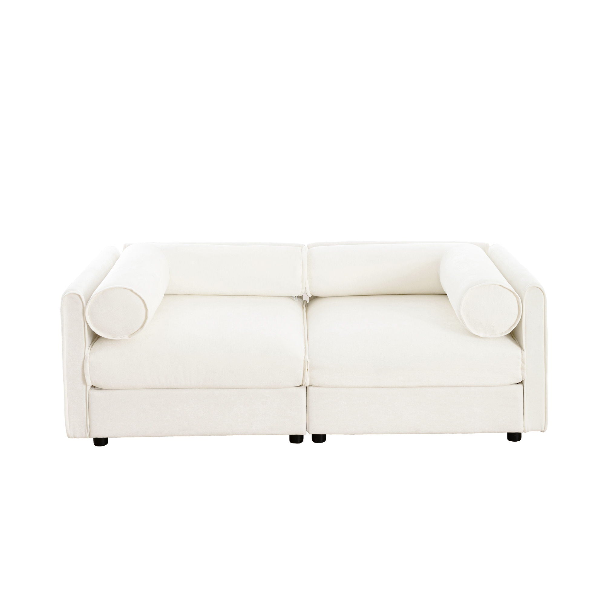 Stylish Chenille Sofa With Storage Seat And Cylindrical Backrest