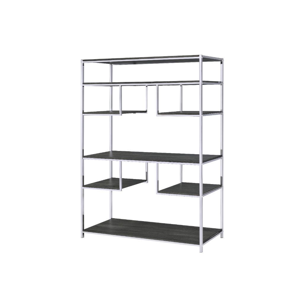 ACME Vonara - Bookshelf - Rustic Gray Oak & Chrome | Meri Furniture