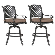Elegant Cast Aluminum Counter Stool Set With Cushions, All Weather Design - Dark Brown