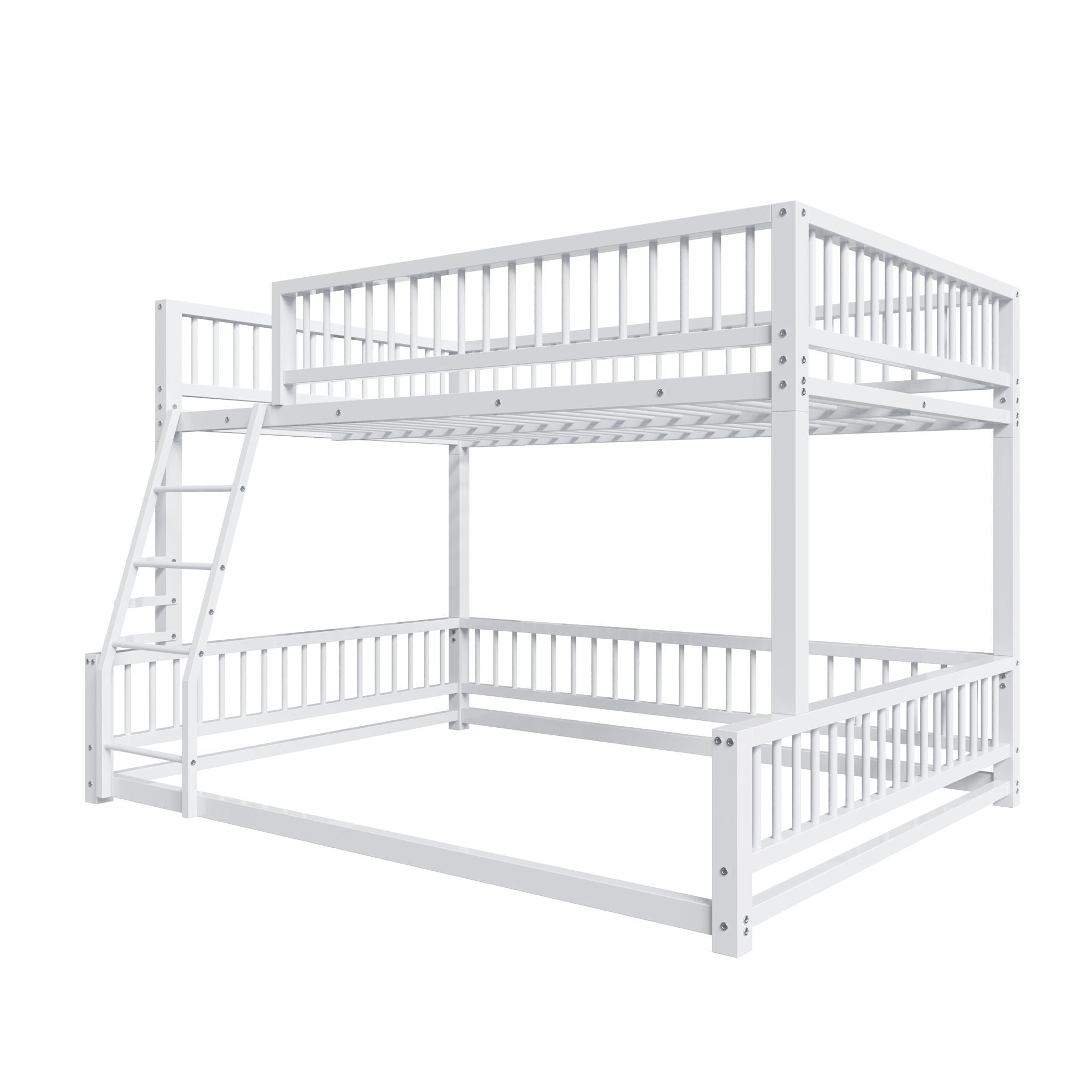 Bunk Bed Frame With Ladder And Safety Guardrails