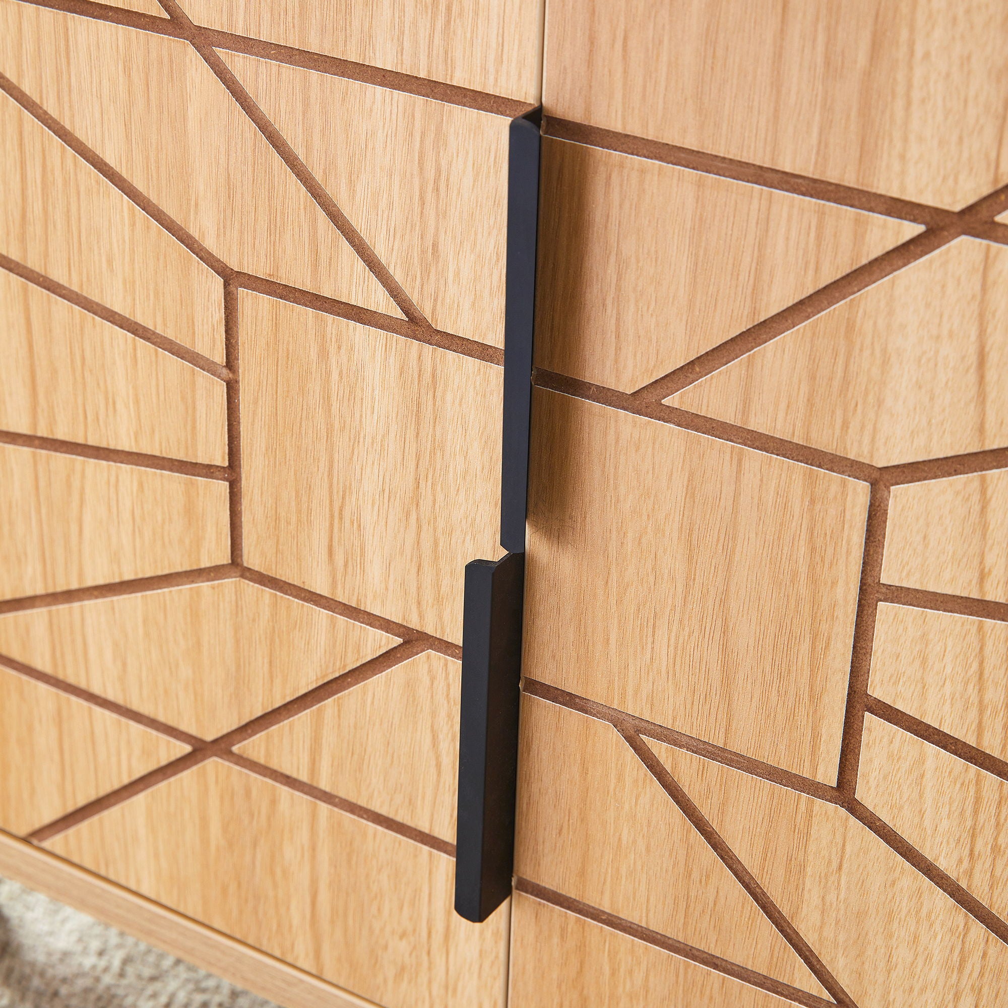 Spider- Web Textured Modern Coffee Table Geometric Art And Practical Design - Natural Wood