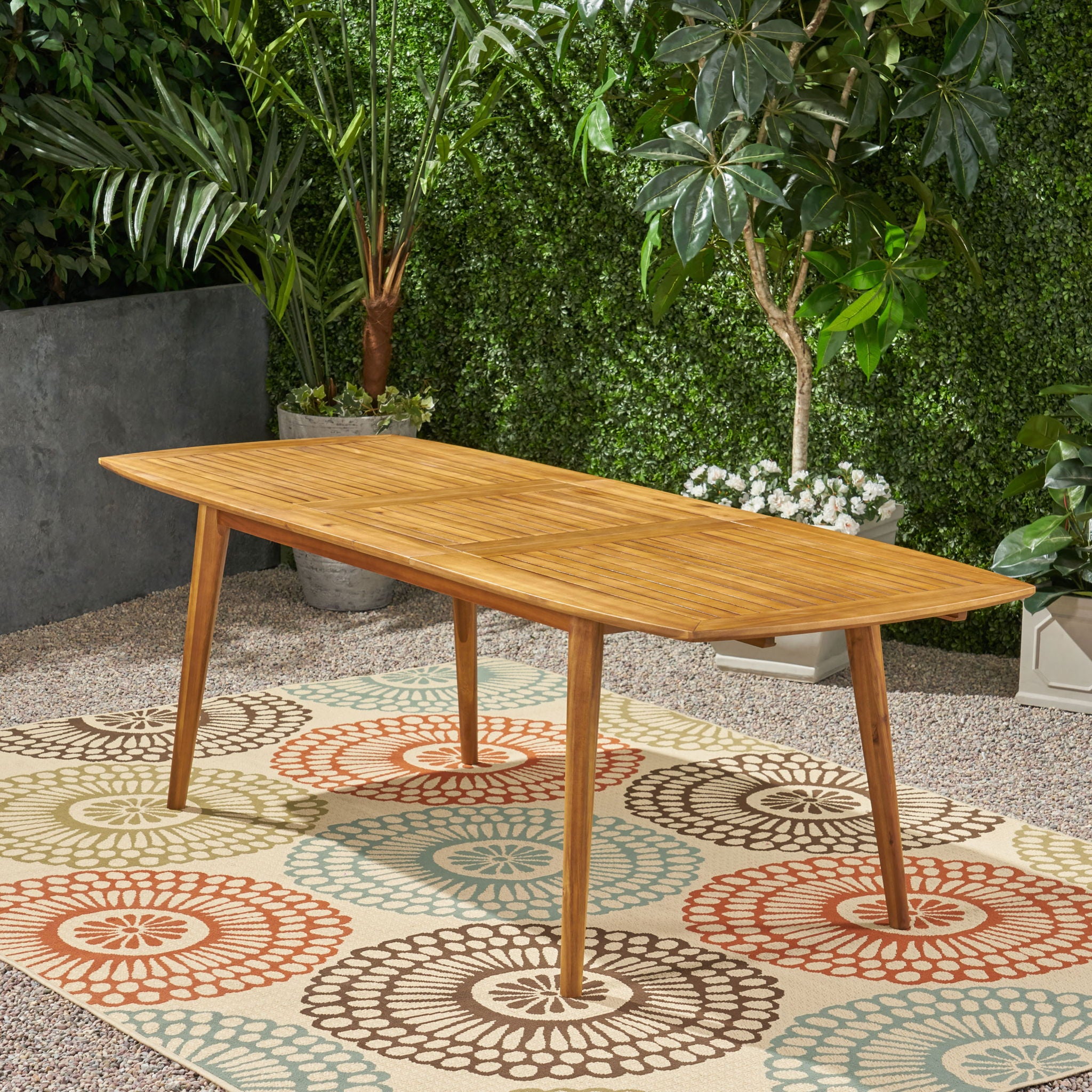 Placidity - Outdoor Expandable Dining Table With Slatted Tabletop And Tapered Legs