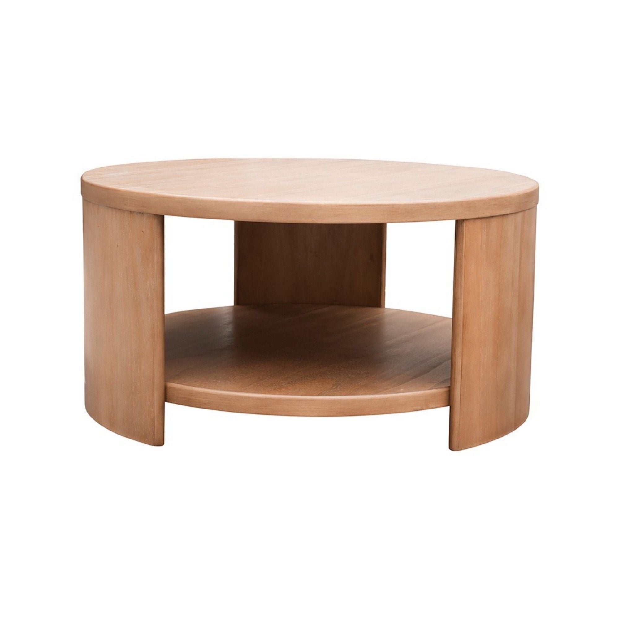 Modern Minimalist Round Coffee Table With Shelf Storage - Natural