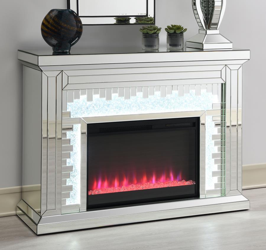 Coaster Fine Furniture Gilmore - Mirrored Freestanding Electric Fireplace - Silver | Meri Furniture