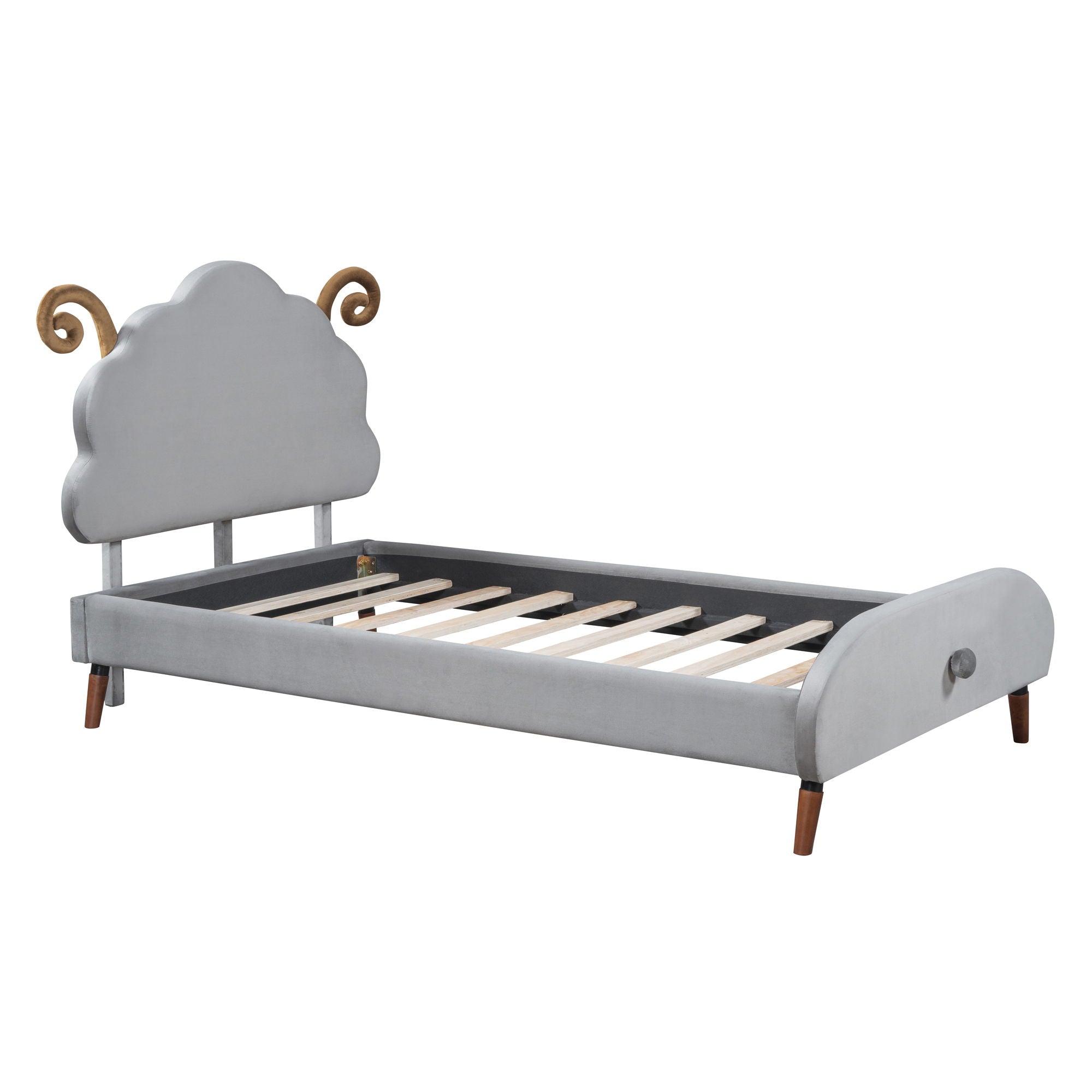 Upholstered Platform Bed With Sheep Shaped Headboard
