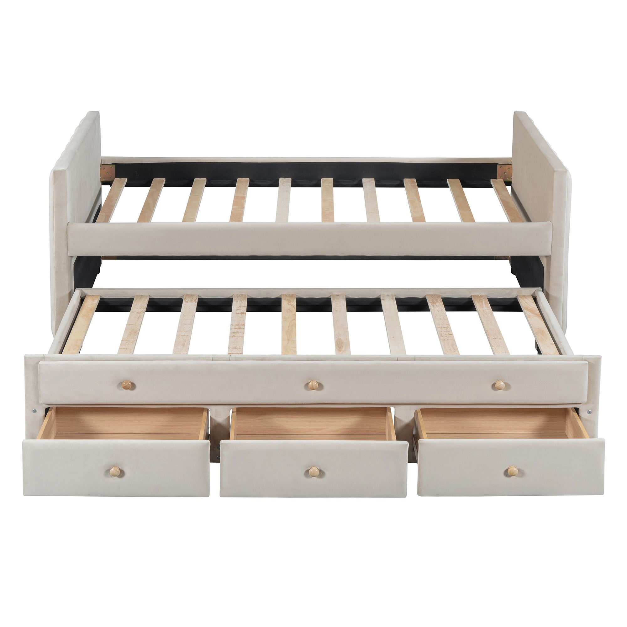 Upholstered Daybed With Trundle And Drawers