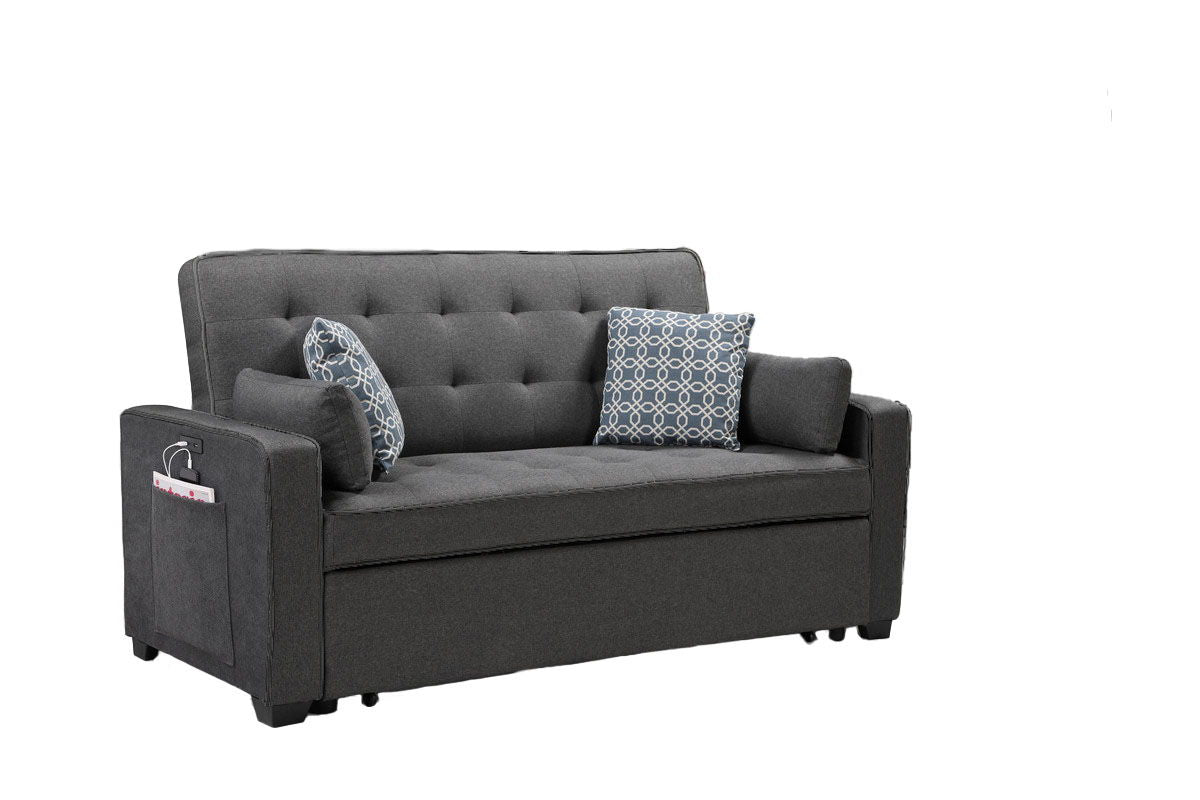 Cody 70"W Modern Gray Fabric Sleeper Sofa with 2 USB Charging Ports and 4 Accent Pillows