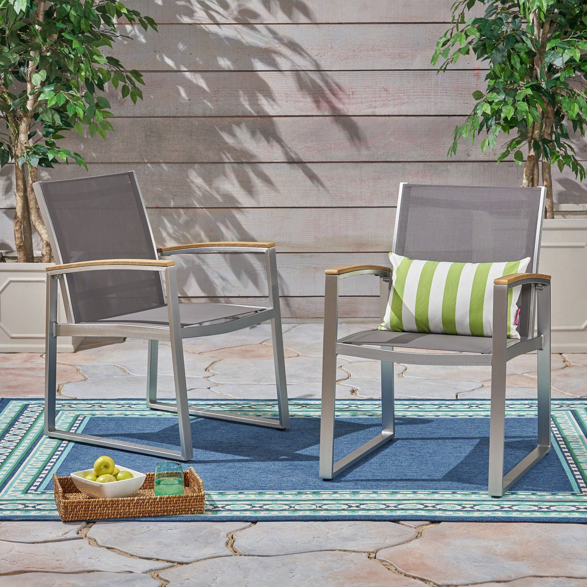 Poetic - Outdoor Dining Chair With Faux Wood Arms And Aluminum Frame (Set of 2) - Gray