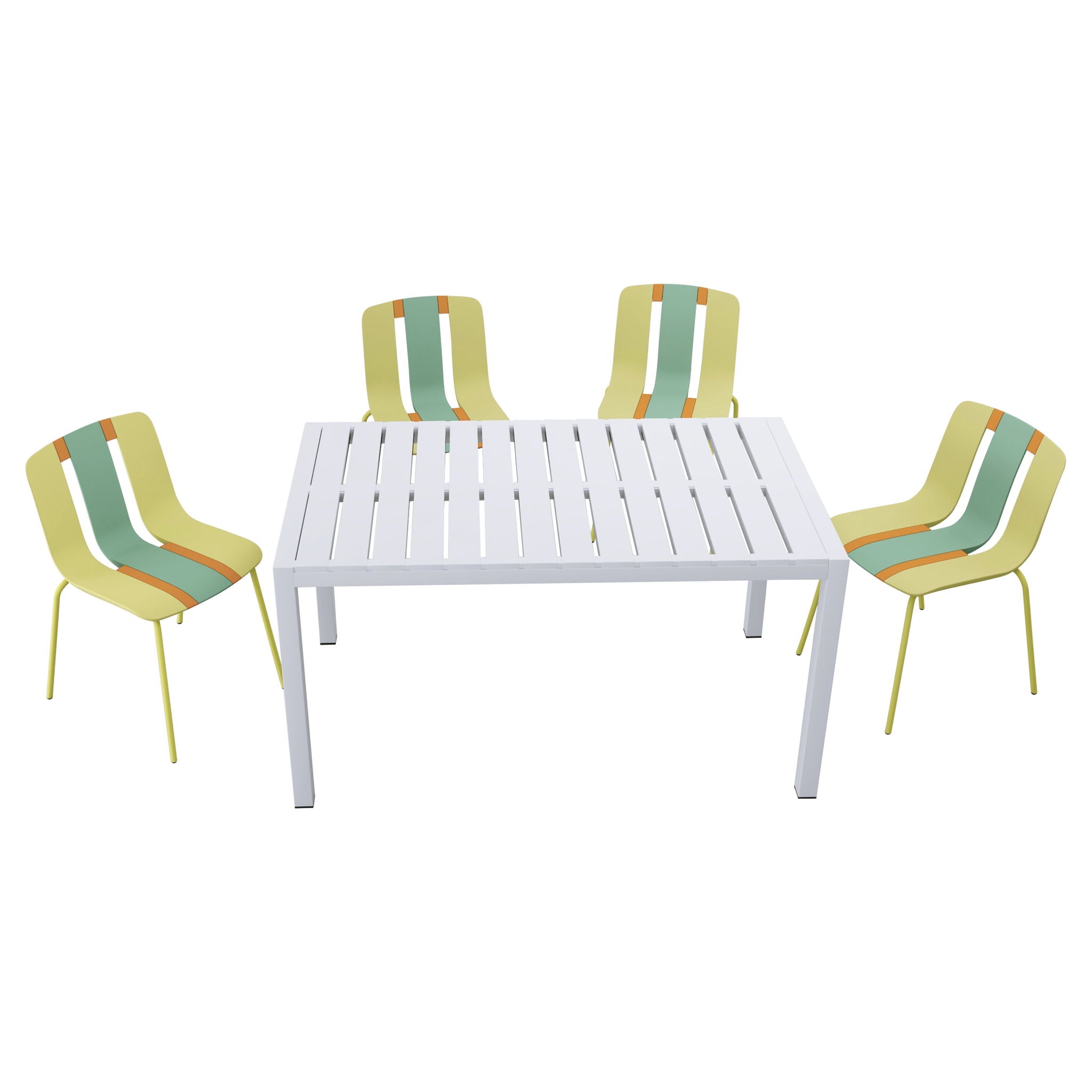 4 Piece Set Of Modern Striped Color- Blocking Single Chairs With Long Table