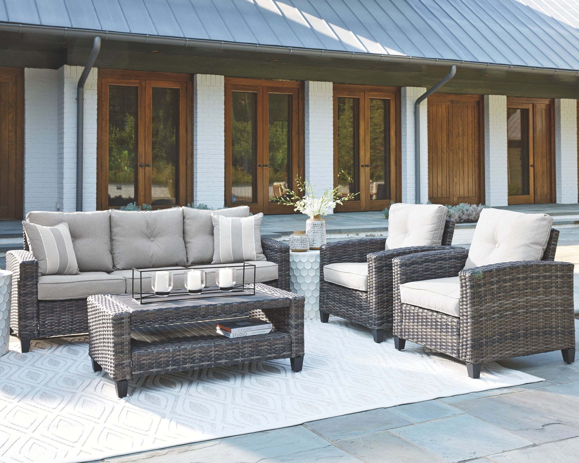 Ashley Furniture Cloverbrooke - Gray - Sofa, Chairs, Table Set (Set of 4) | Meri Furniture