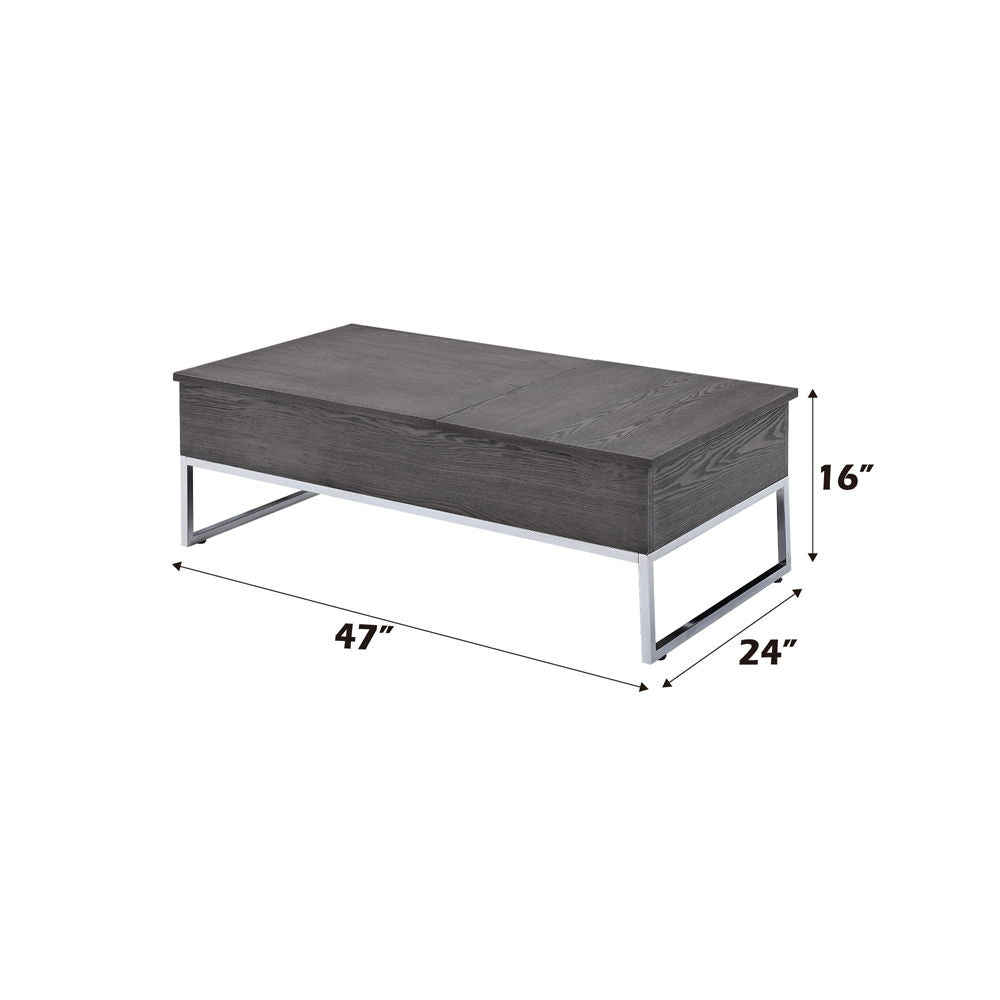 Iban - Coffee Table With Lift Top - Gray Oak & Chrome