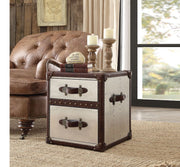 ACME Aberdeen - End Table - Vintage Dark Brown Top Grain Leather & Aluminum | Meri Furniture