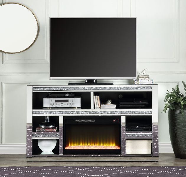 ACME Noralie - TV Stand - Mirrored & Faux Diamonds - Wood - 35" | Meri Furniture