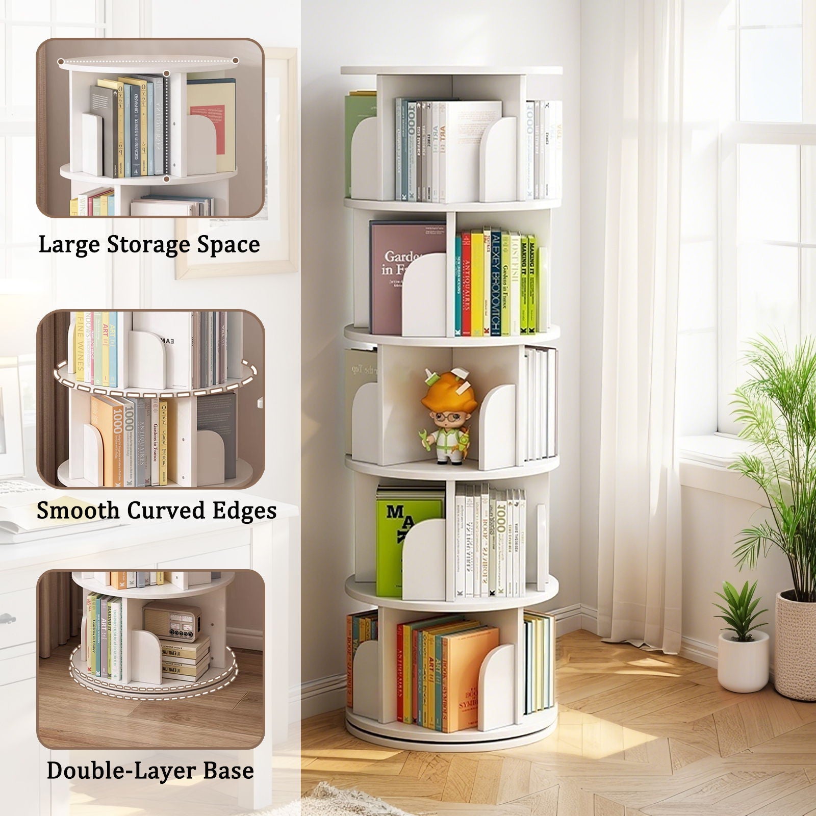 5 Tier Rotating Bookshelf, Spinning Design