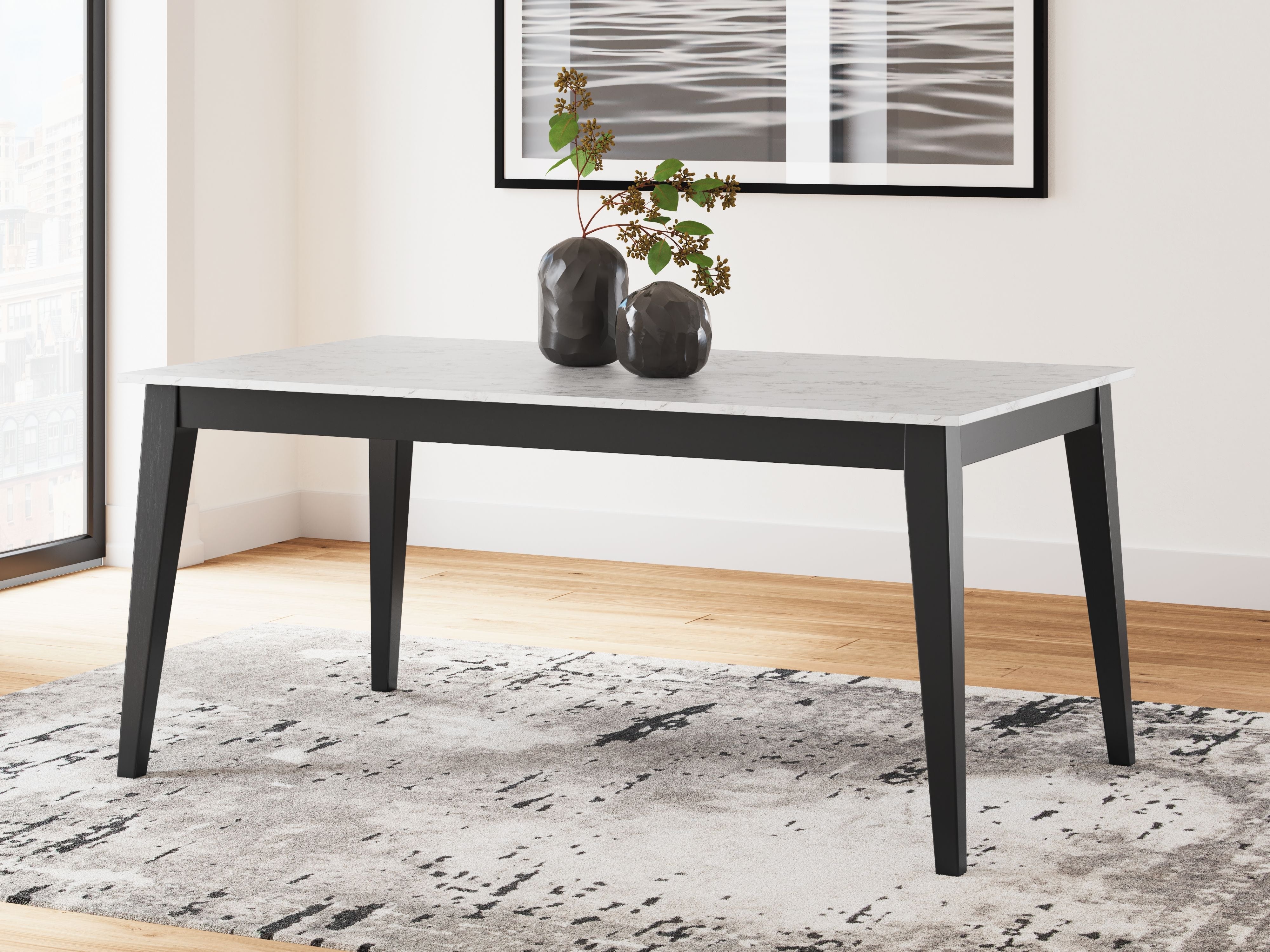 Signature Design by Ashley® Jettaya - Black / White - Rectangular Dining Room Table | Meri Furniture