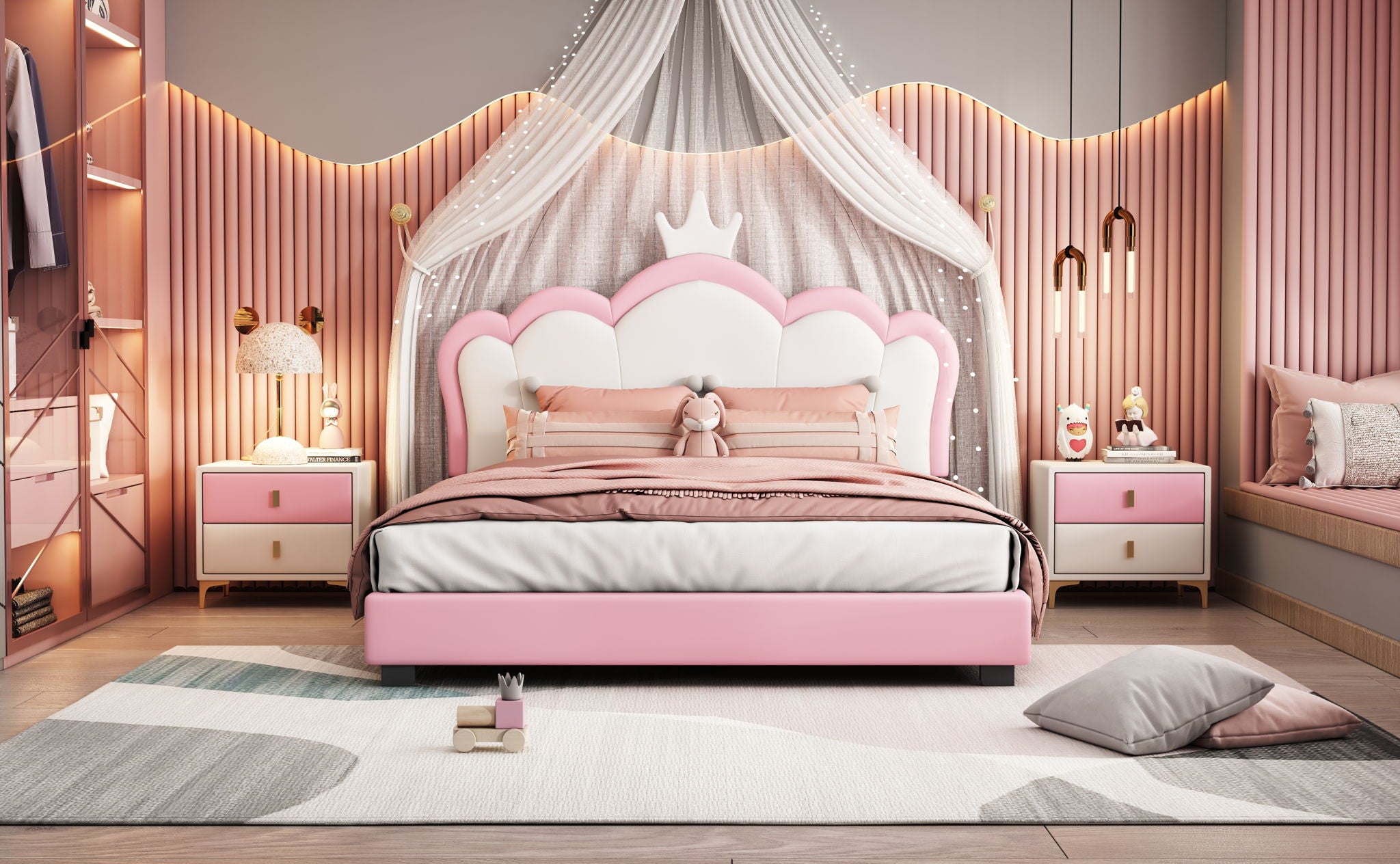 Upholstered Princess Platform Bed With Crown Headboard