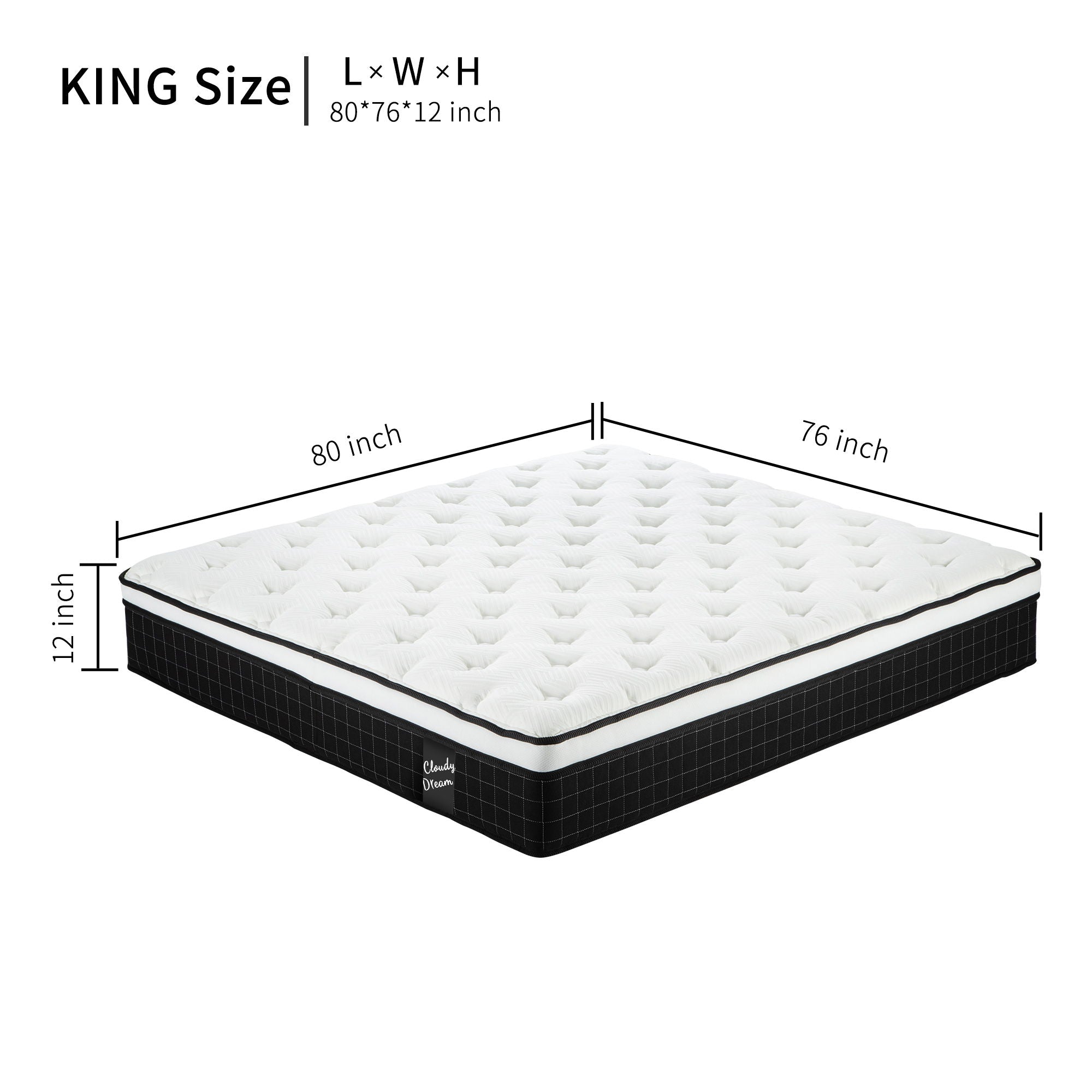 12" Hybrid Mattress With Individual Pocket Spring, Comortable Memory Foam