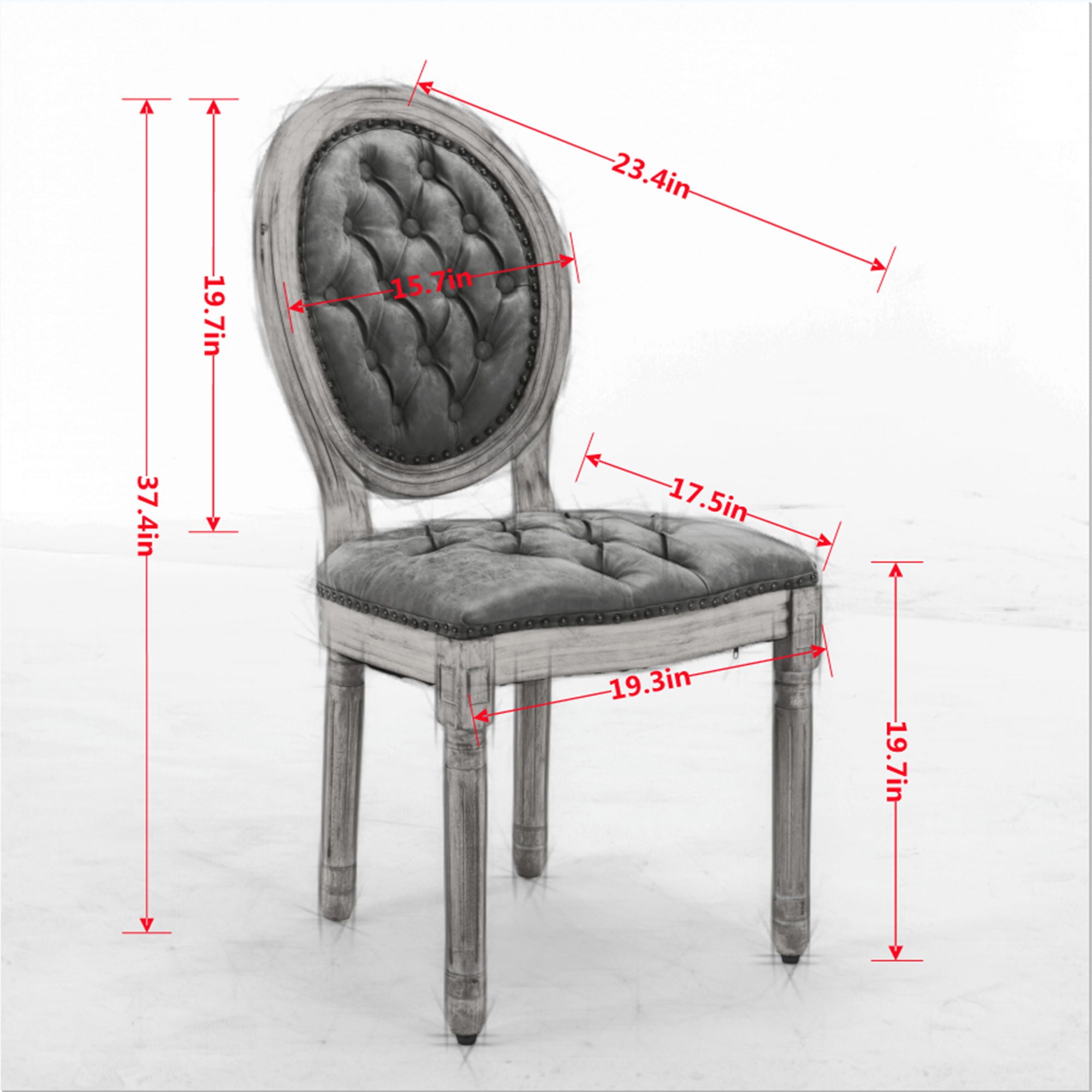 French Style Solid Wood Frame Antique Painting, Hand-Pulled Buckle Decoration PU Artificial Leather Dining Chair With Nailhead Trim, Wood Legs