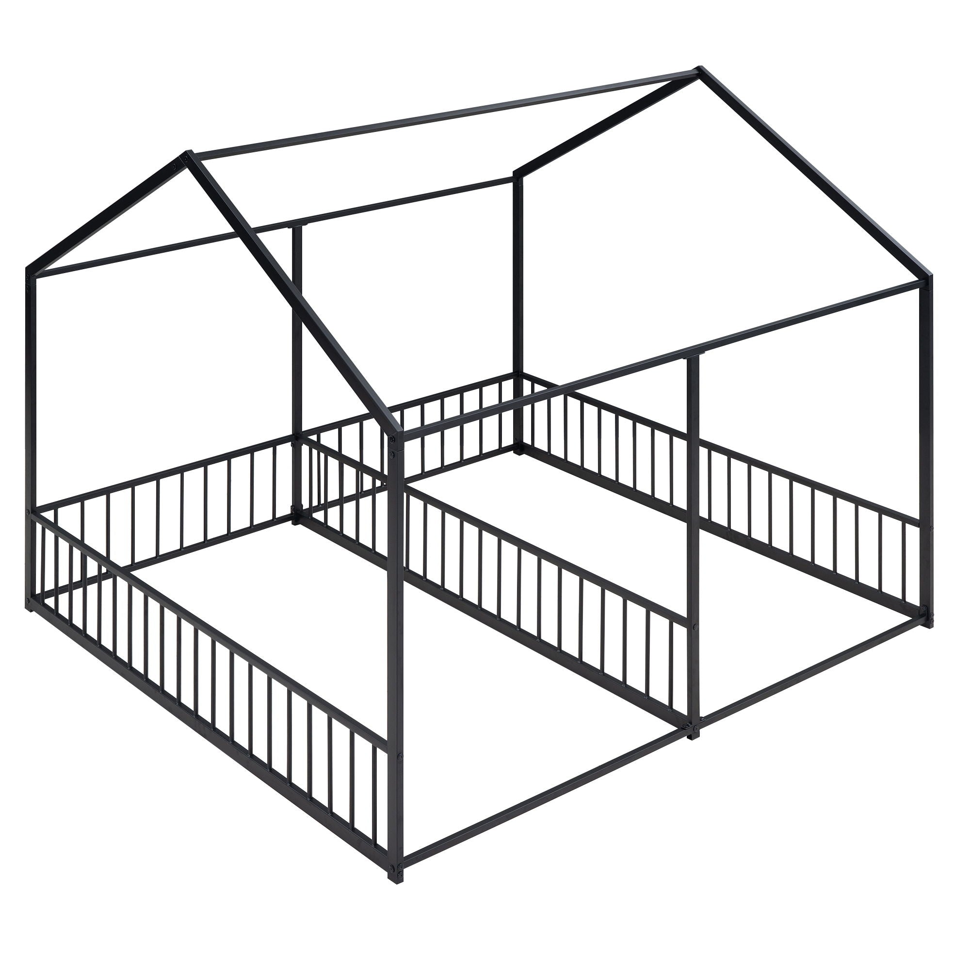 House Platform Beds, 2 Shared Beds, Metal Frame With Guardrails