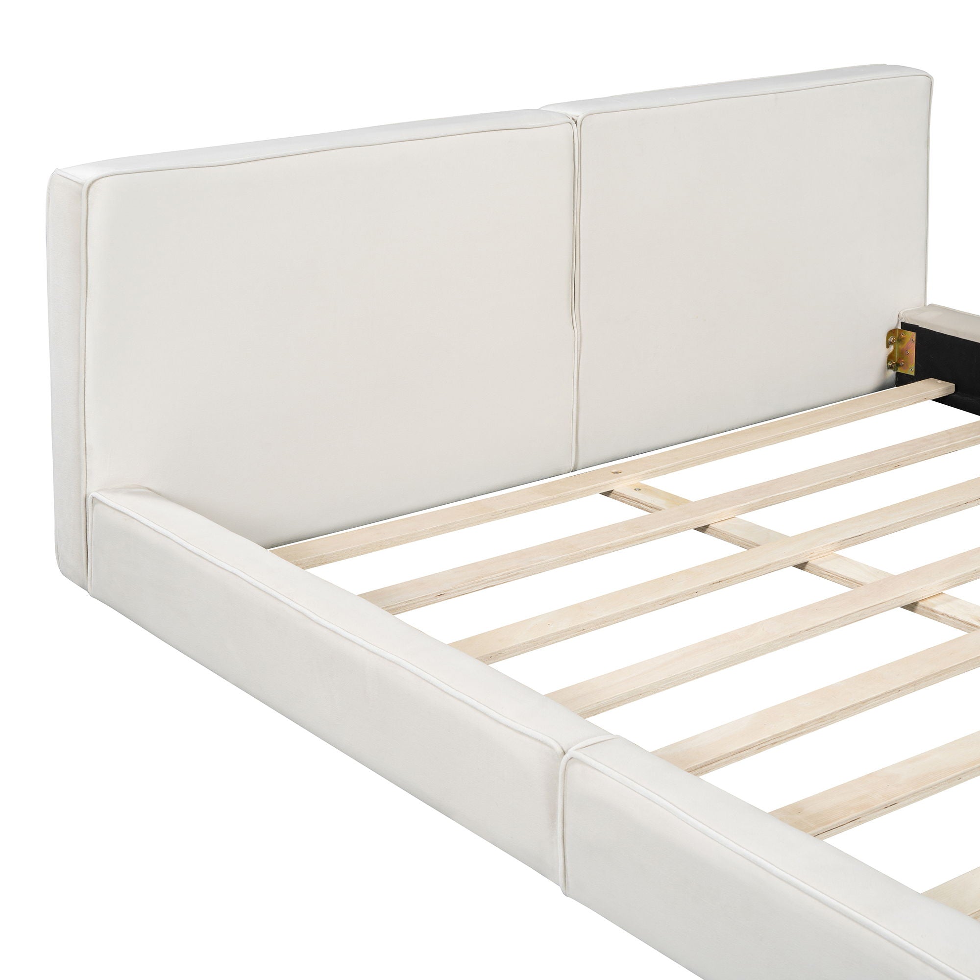 Upholstered Platform Bed, Grounded Bed With Solid Frame