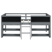 Low Loft Bed With Movable Shelves And Ladder, Decorative Chalkboard Guardrail