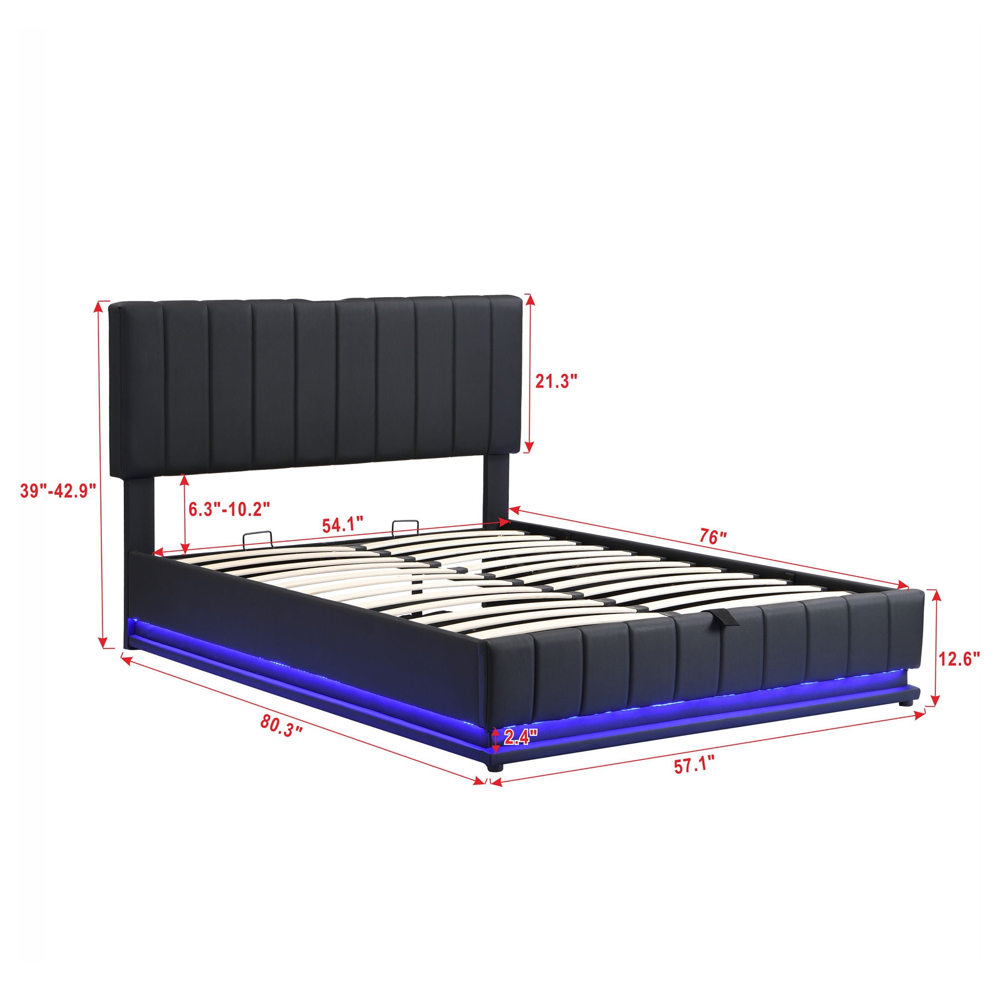 Upholstered Bed With Hydraulic Storage System And LED Light, With Sockets And USB Ports