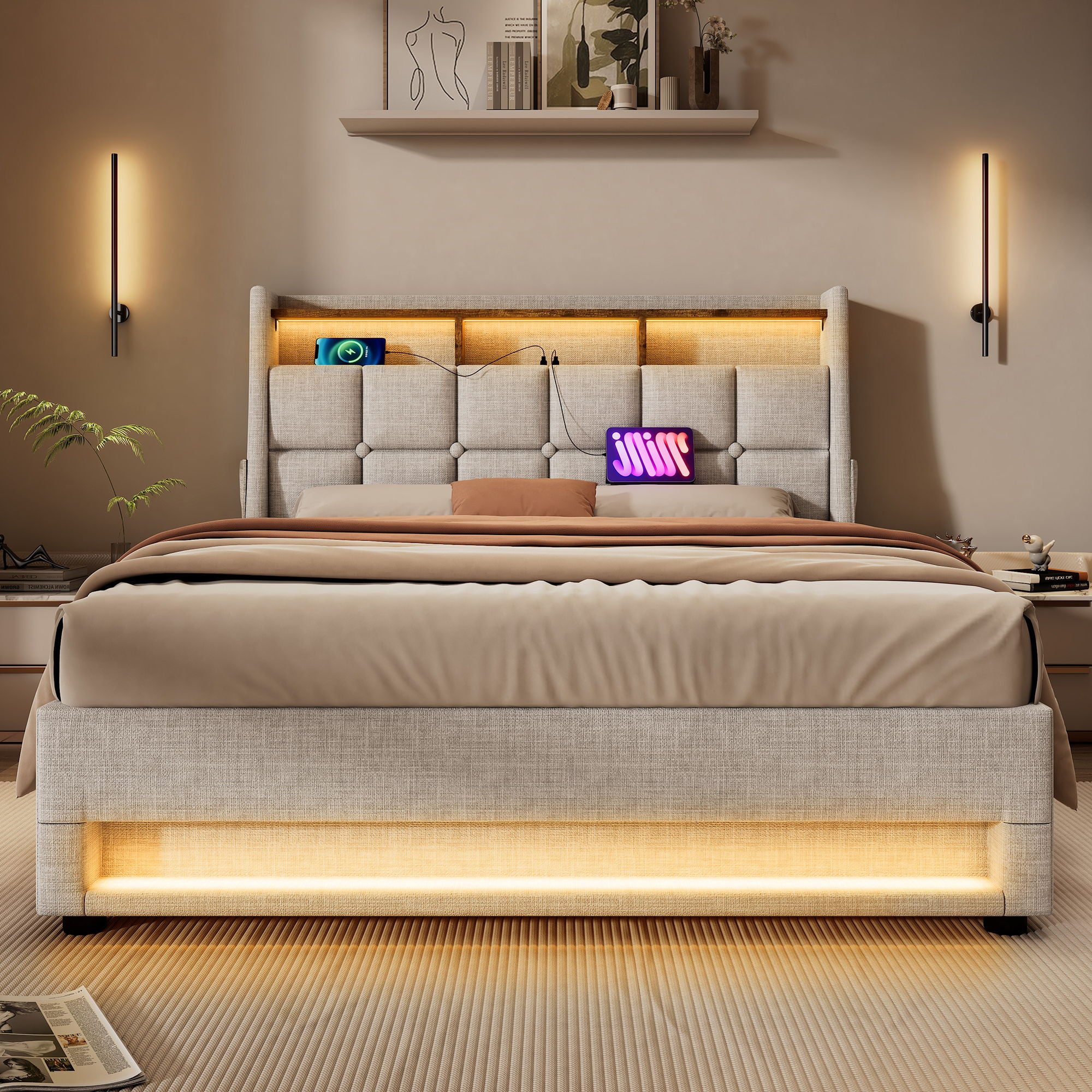 Upholstered Platform Bed With A Hydraulic Storage System, LED And USB Charging (Without Mattress)