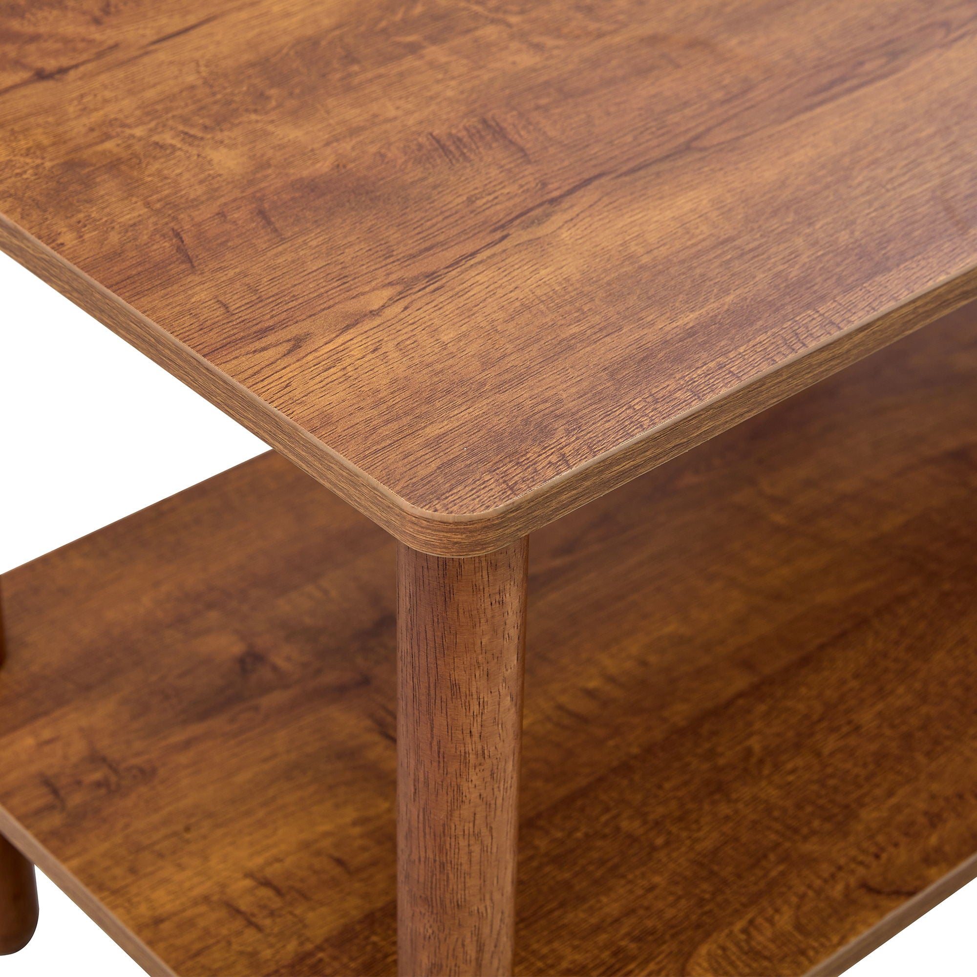 Modern 2 Tier, Rectangular Center Coffee Table With Open Storage Shelf, Rounded Legs