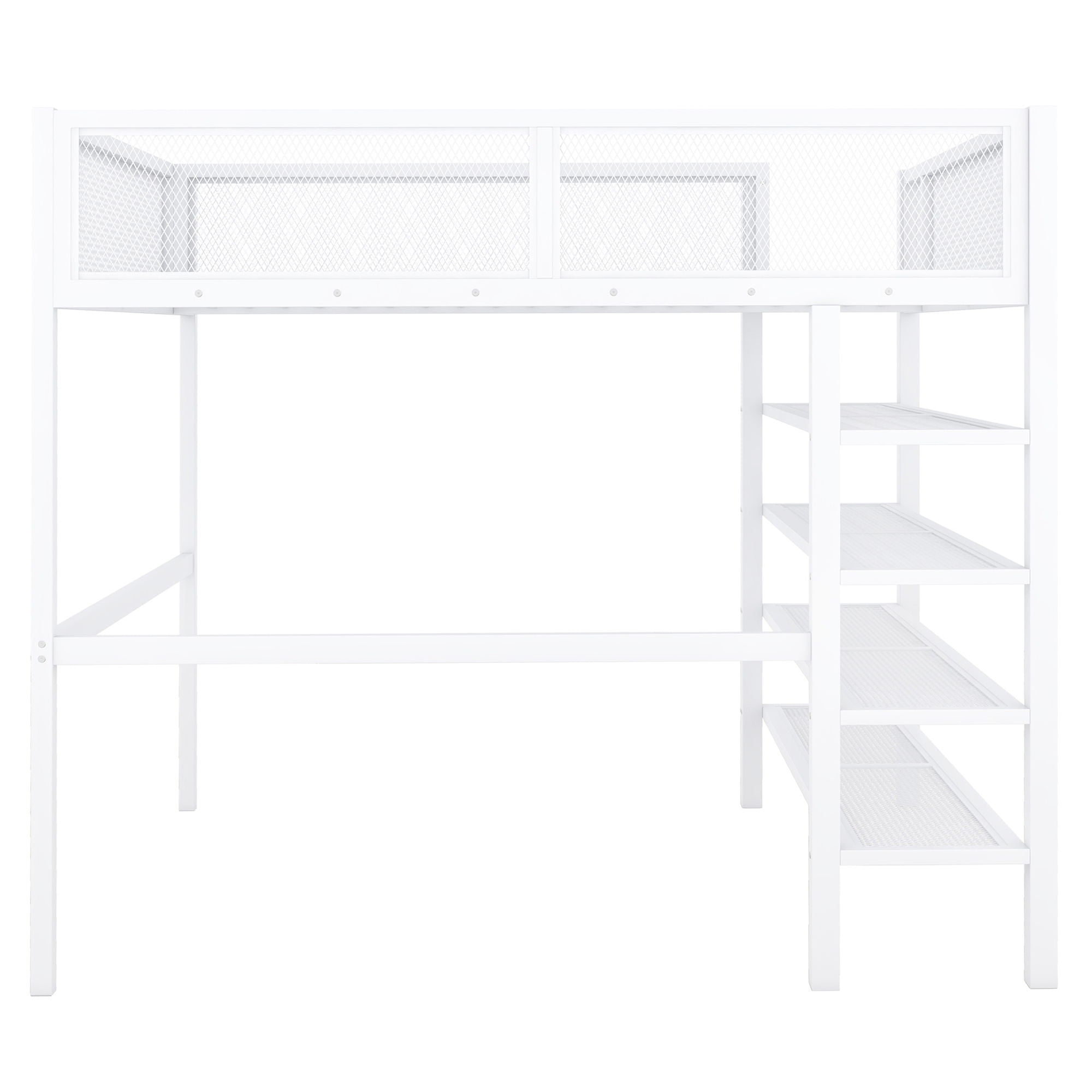 Loft Bed With 4 Tier Shelves And Storage