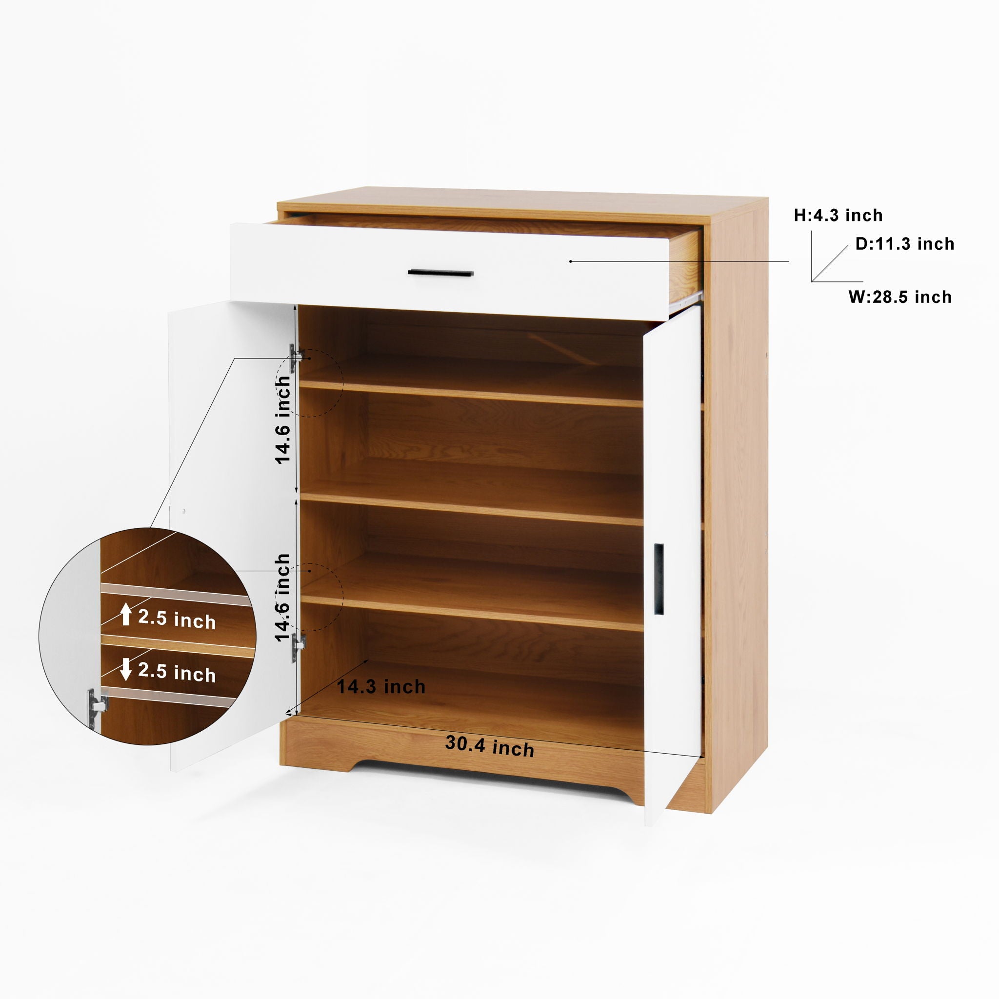 Freestanding Wooden Shoe Cabinet, 4 Tier Organizer With Drawer