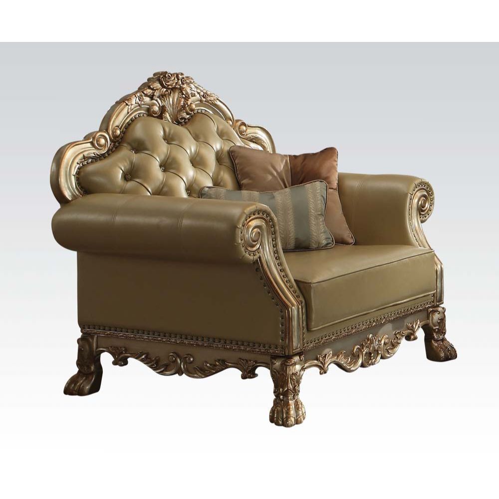 ACME The Dresden traditional collection reflects highly decorative details, oversized claw feet and decorative trim, rolled arms and carefully selected upholstery in a symphony of material. This collection will be the showpiece of your living room environ