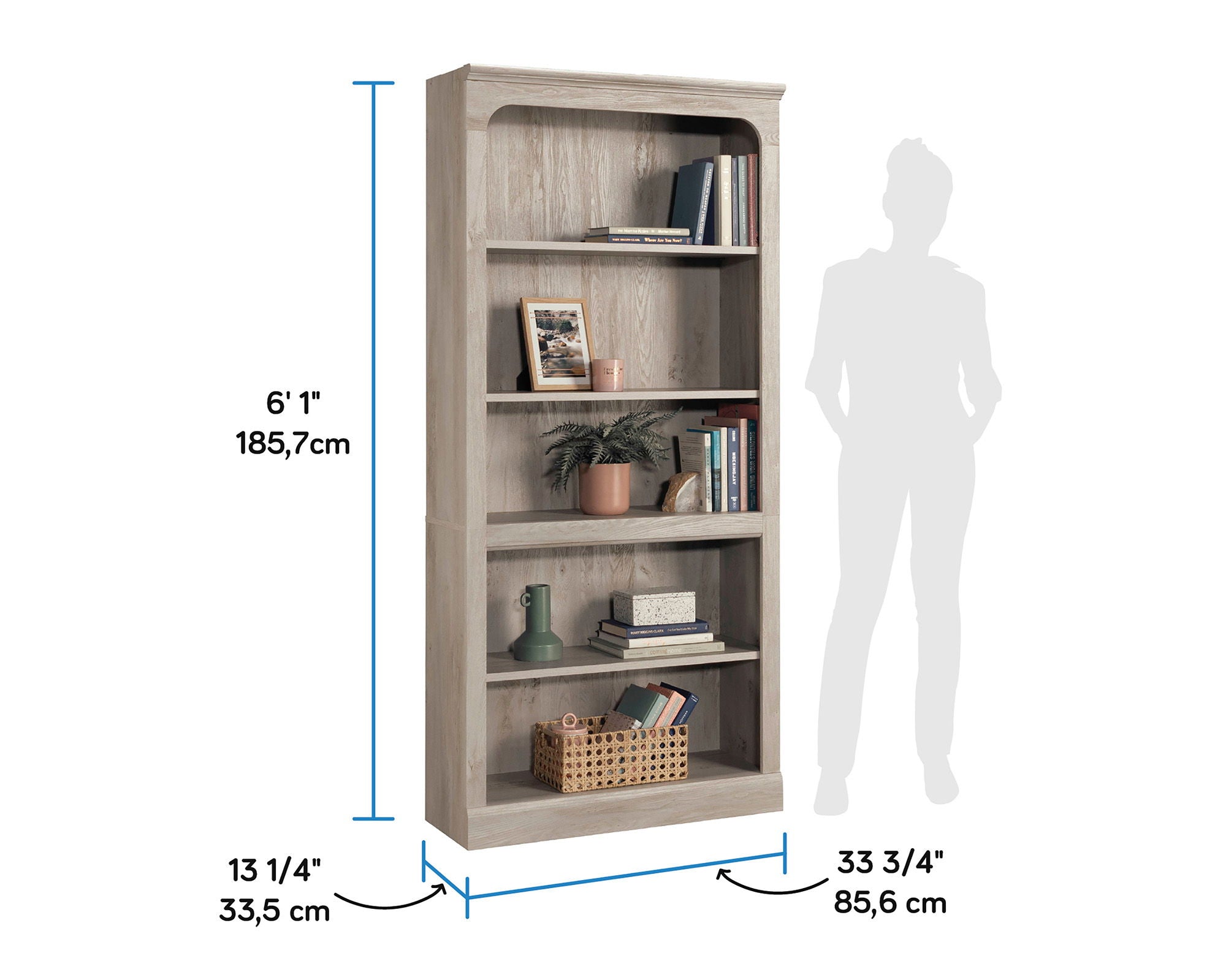 5-Shelf Bookcase in Chalked Chestnut