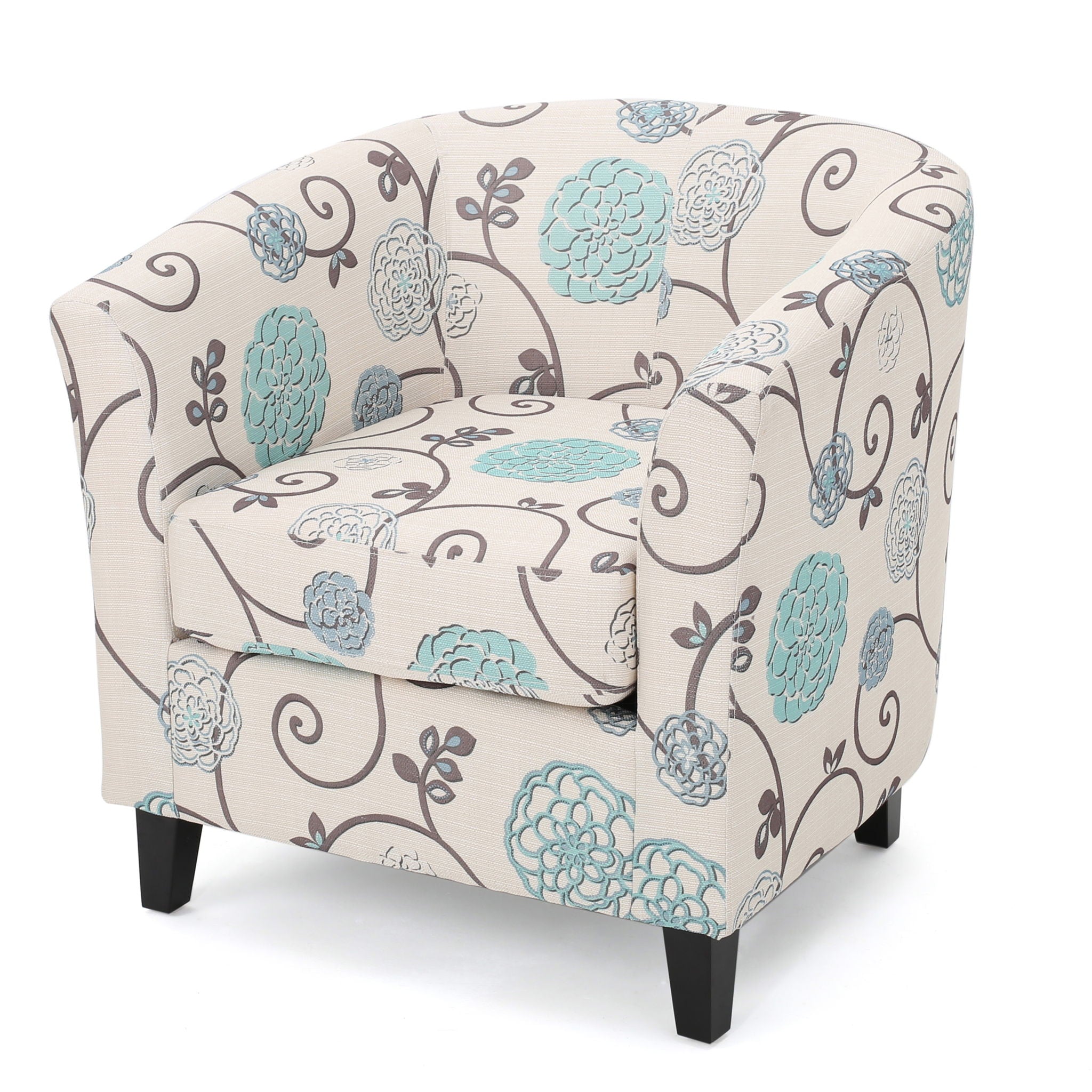 Club Chair With Floral Pattern And Solid Wood Legs - Multi Color