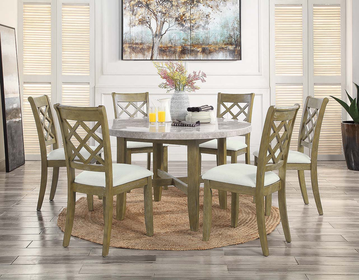 ACME Karsen - Dining Table - Marble & Rustic Oak Finish | Meri Furniture