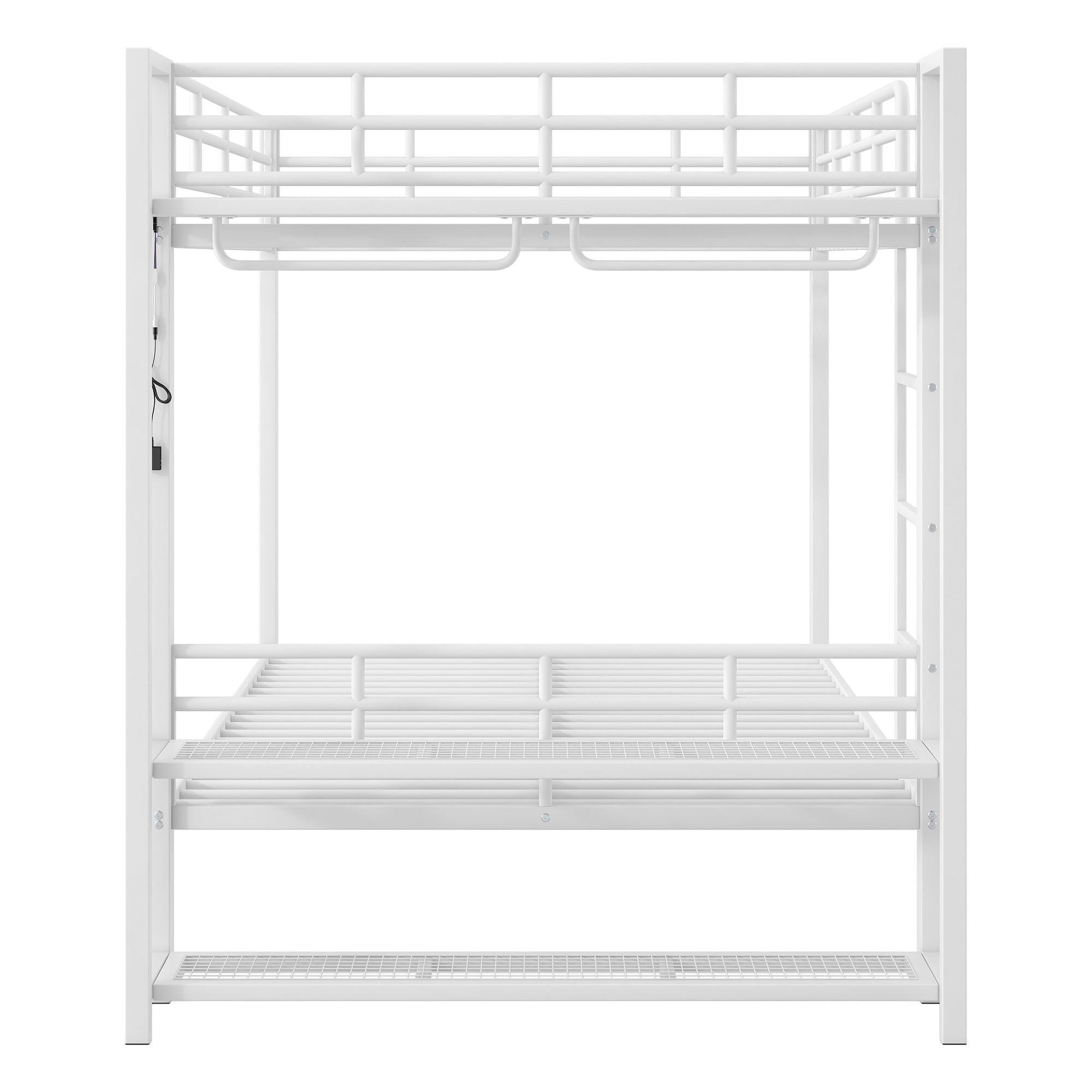 Bunk Bed With Storage Mesh Shelves, Clothes Hooks, LED Light