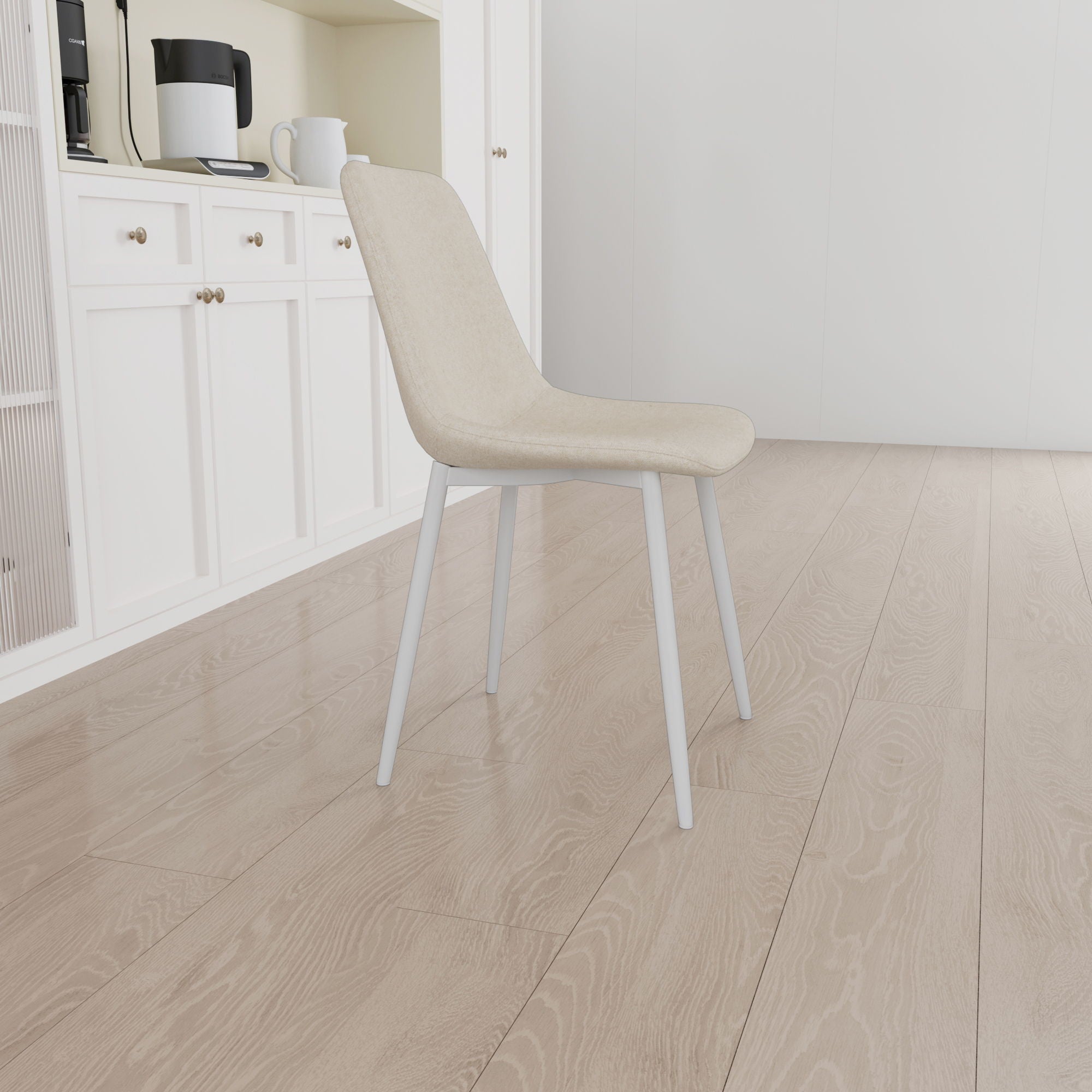 Modern Kitchen Dining Chairs (Set of 4) With Linen Padding And Sturdy Metal Legs - Beige