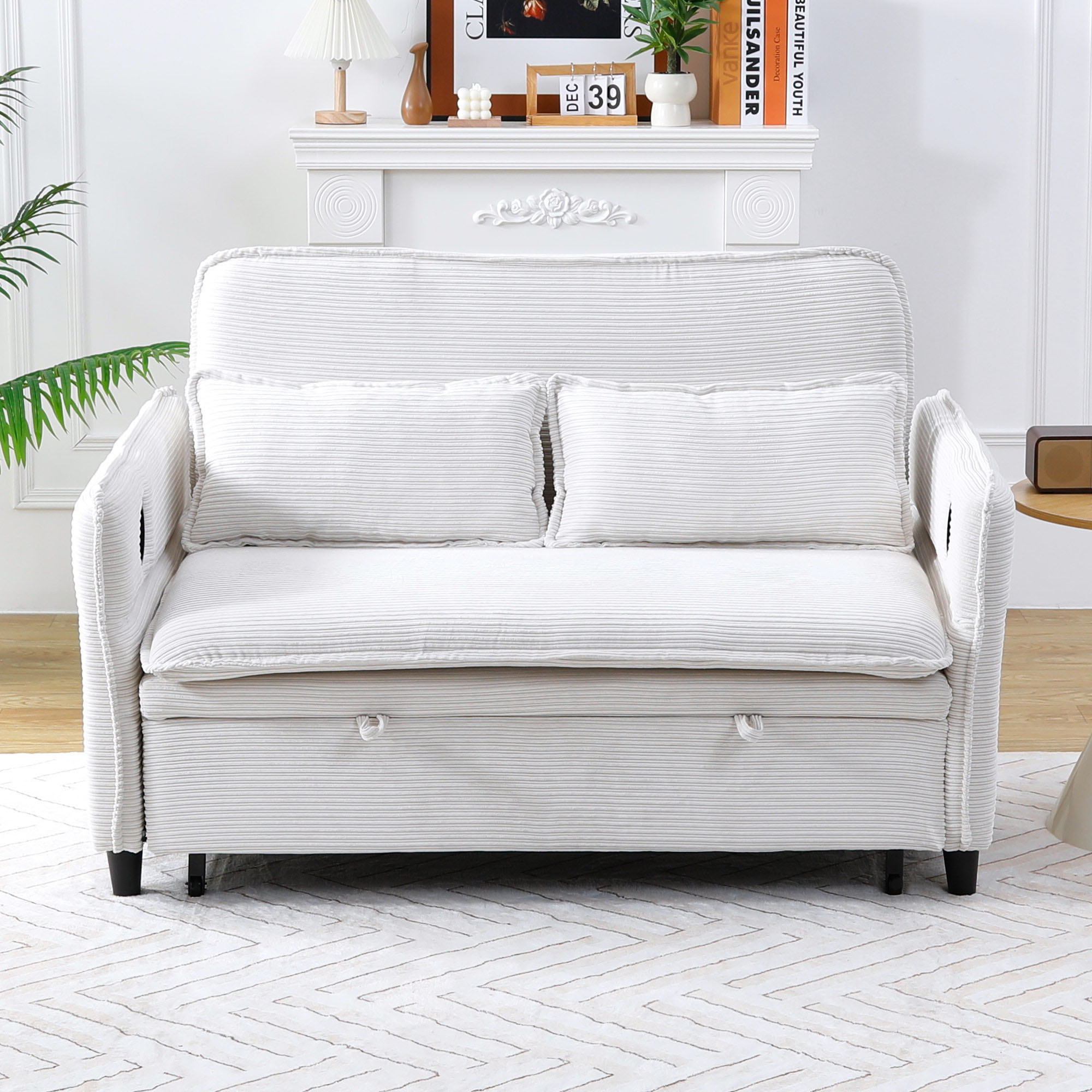 Modern Fabric Multi-Functional Sofa Bed With Adjustable Armrests And Backrests