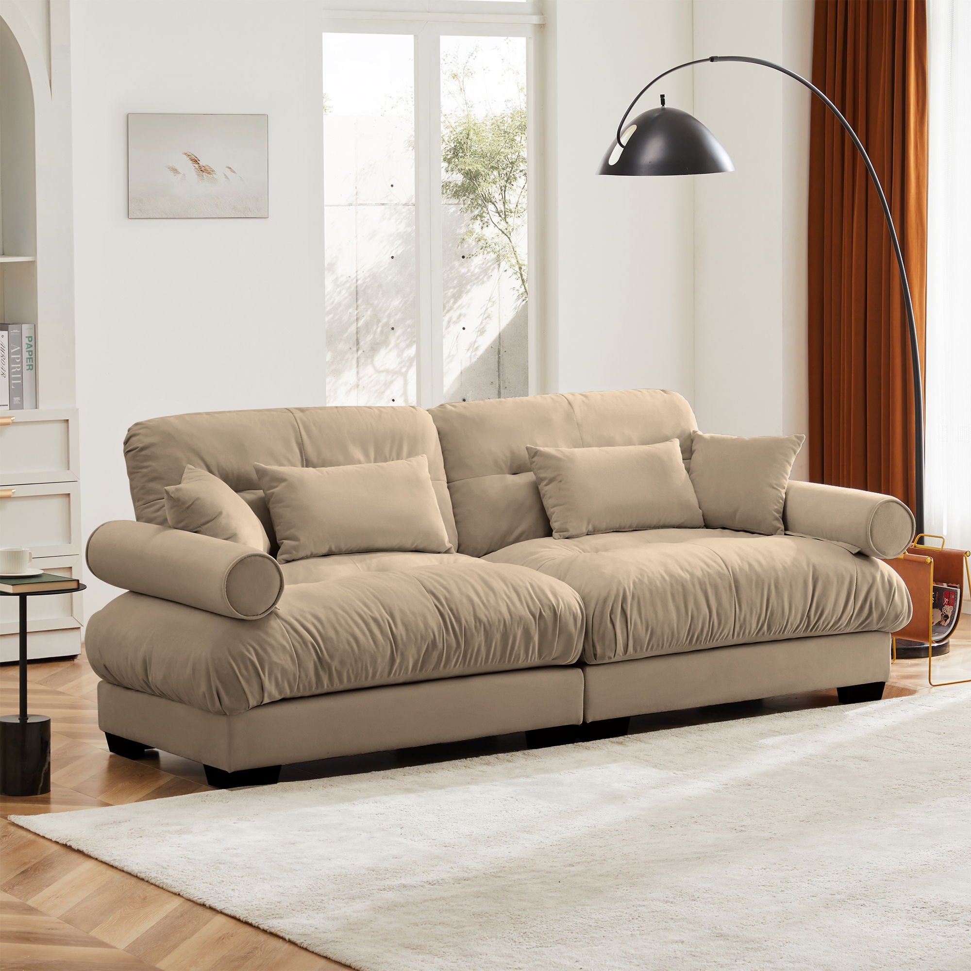 Modern Oversize Sofa With Cloud Like Comfort, Featuring Waist And Throw Pillows