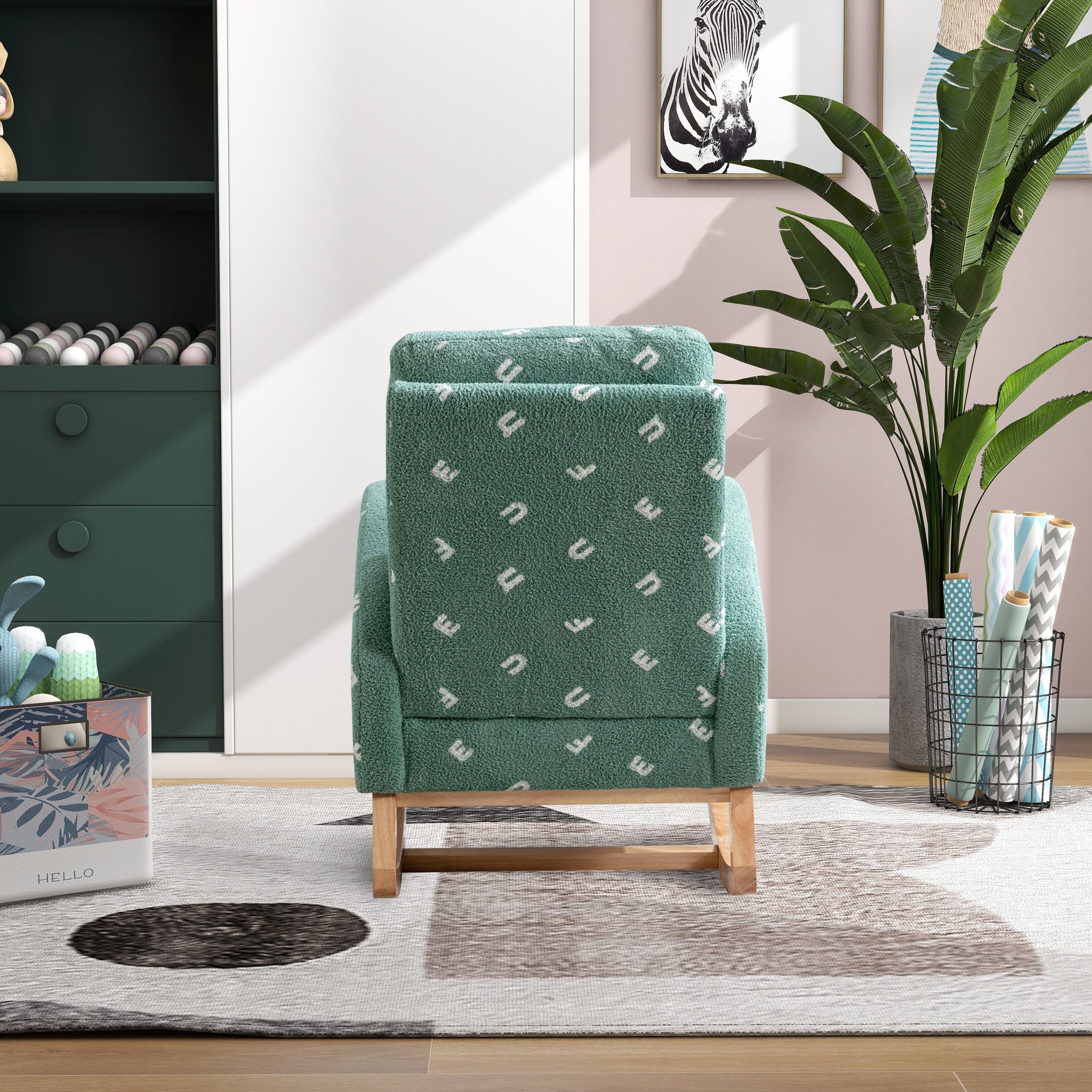 Modern Accent Rocker Armchair With Side Pocket, Upholstered High Back