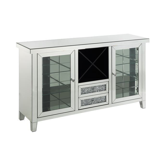 Noralie - 36" Wine Cabinet With LED - Mirrored & Faux Diamonds