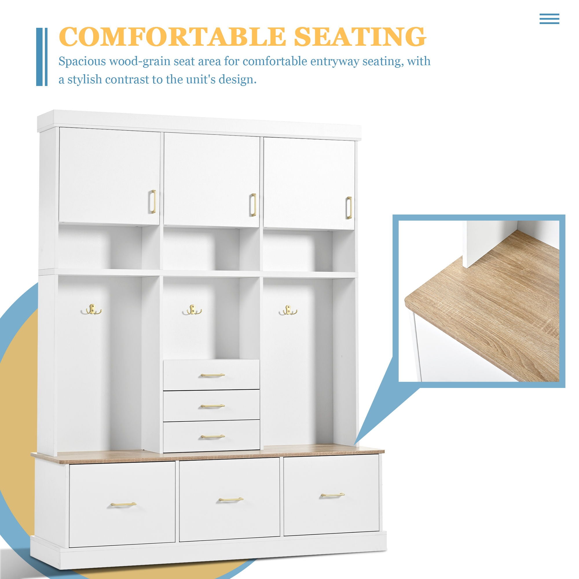 Entryway Hall Tree With Bench And Storage, 5 In 1 Coat Rack