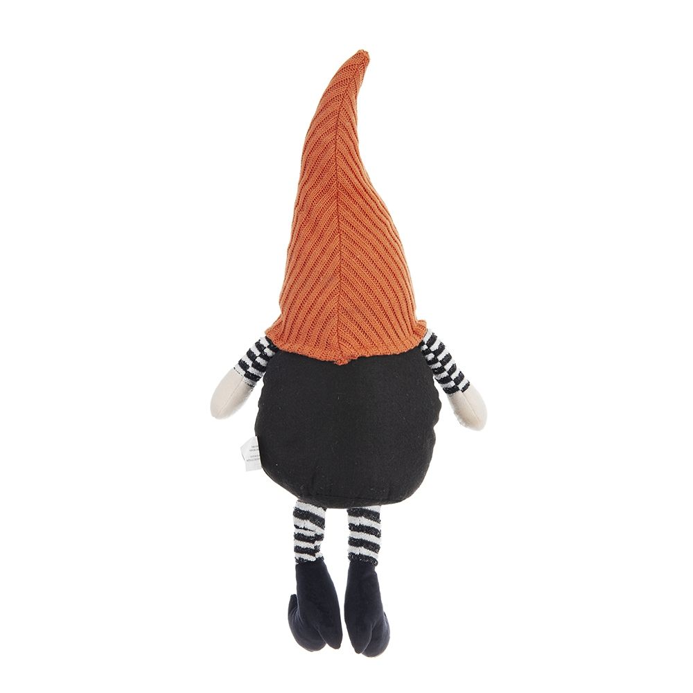 Sitting Gnome With Knit Hat, For Halloween Decor - Black / Orange / White