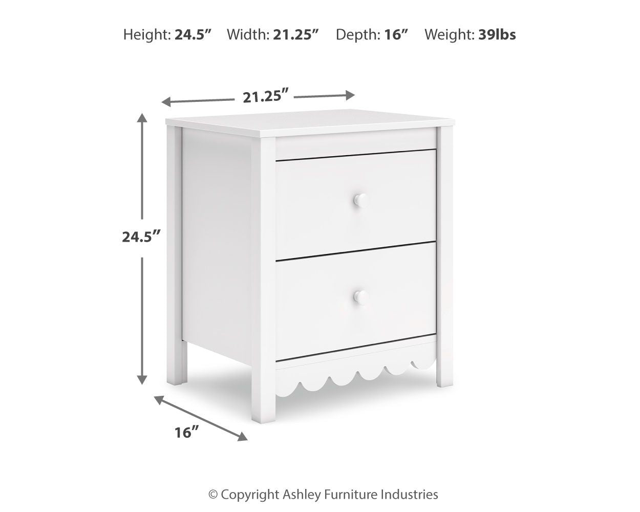 Signature Design by Ashley® Hallityn - White - Two Drawer Night Stand | Meri Furniture